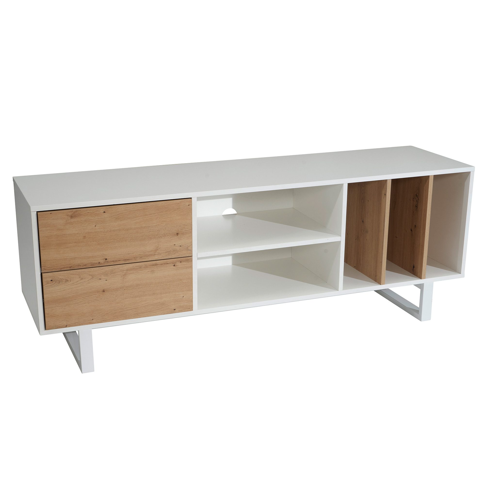 Lowboard Lowboard Weiß mit Eiche-Dekor 150x55x40 cm TV-Kommode Modern, Design