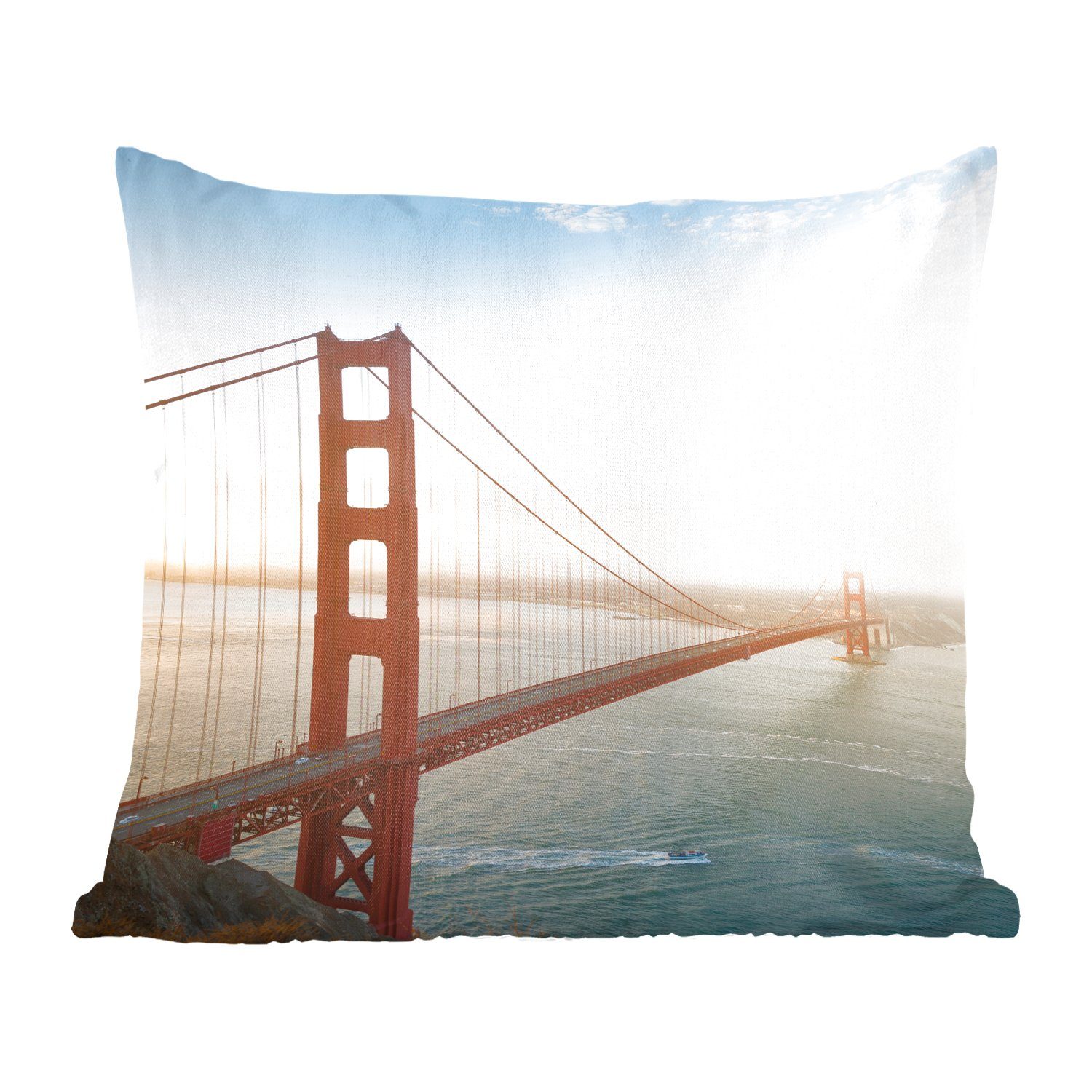 MuchoWow Dekokissen Morgennebel an der Golden Gate Bridge in Kalifornien, Zierkissen mit Füllung für Wohzimmer, Schlafzimmer, Deko, Sofakissen