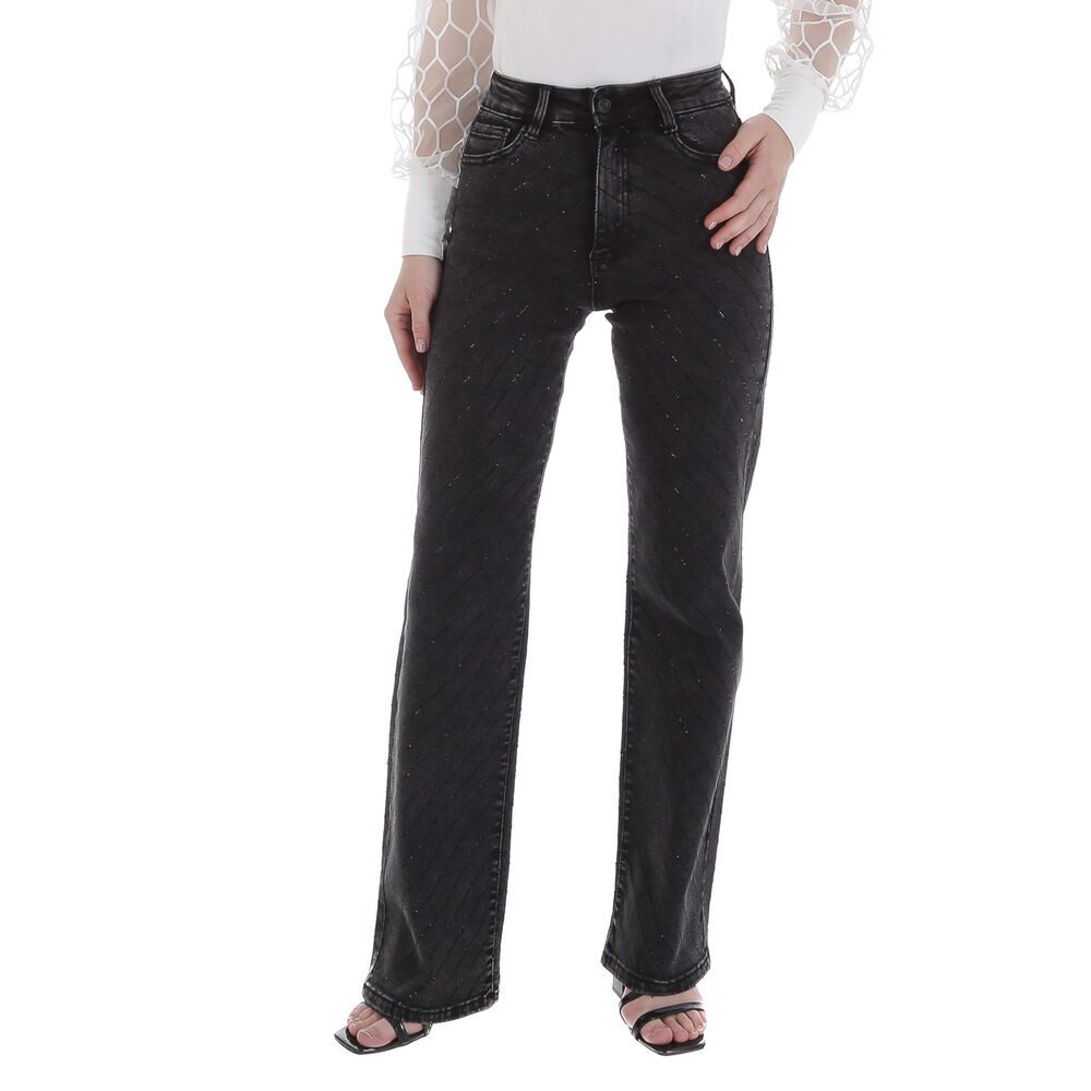 Ital-Design Gerade Jeans Stylische Damen Jeans mit femininer Silhouette für jeden Anlass (89867152) Used-Look Stretch High Waist Jeans in Schwarz