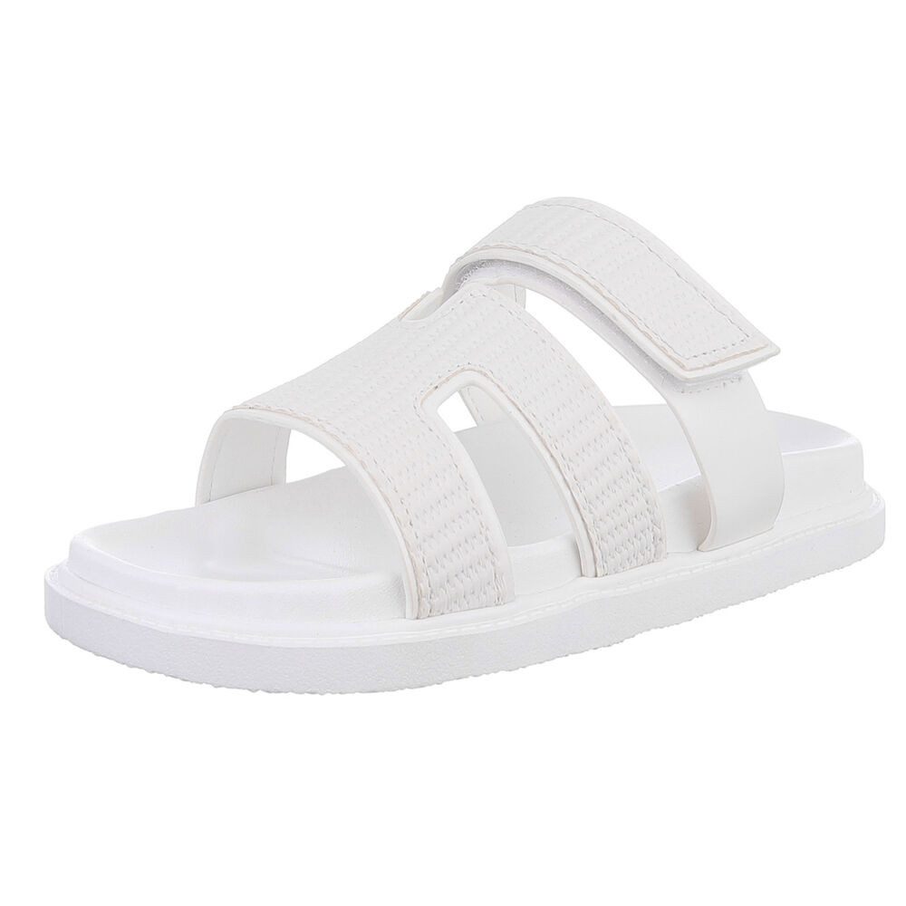 Ital-Design Bequeme Damen-Sandalen mit gepolsteter Innensohle Pantolette (90033085) Flach Pantoletten in Weiß