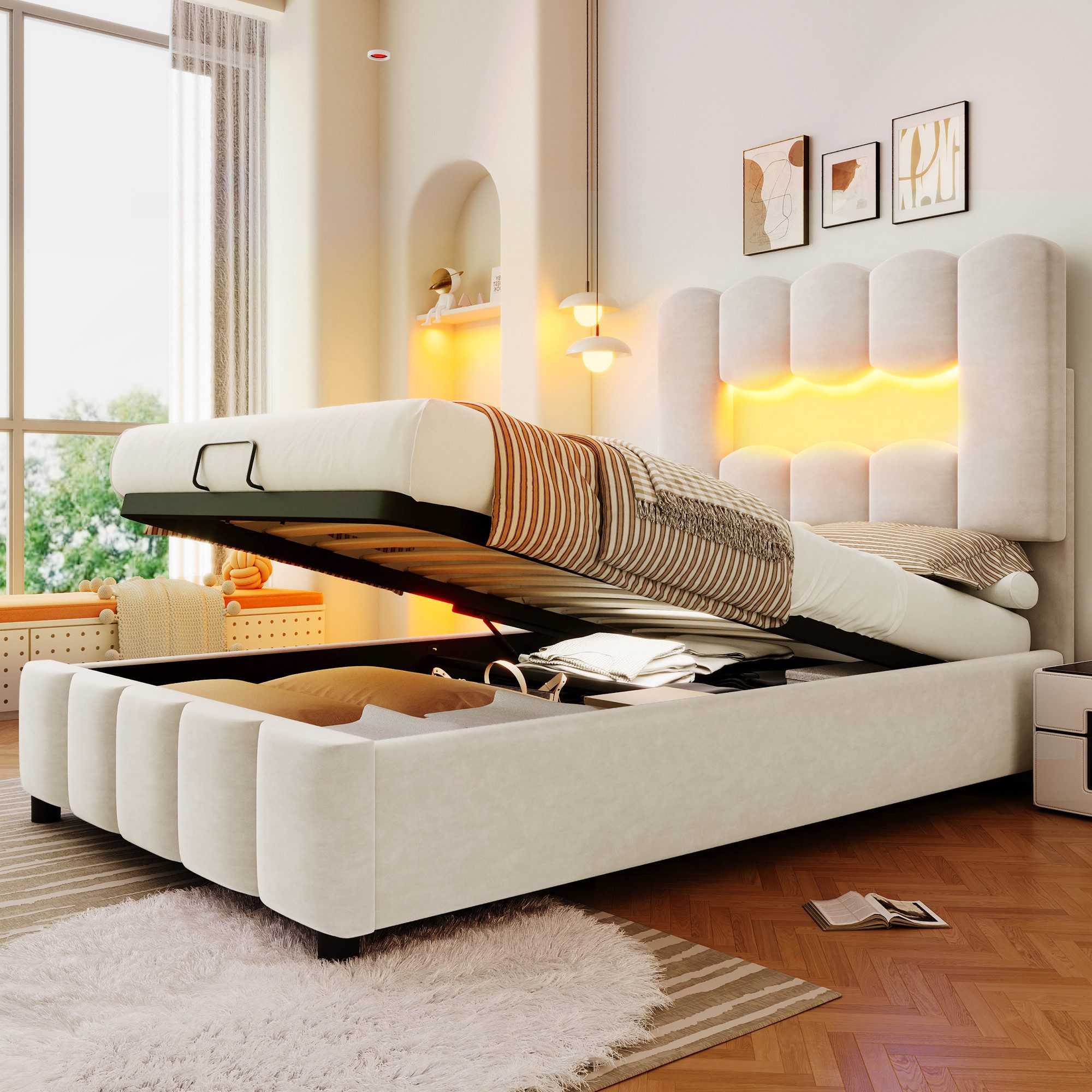 Merax Polsterbett 90x200cm mit LED-Beleuchtung (1-tlg., günstig online kaufen