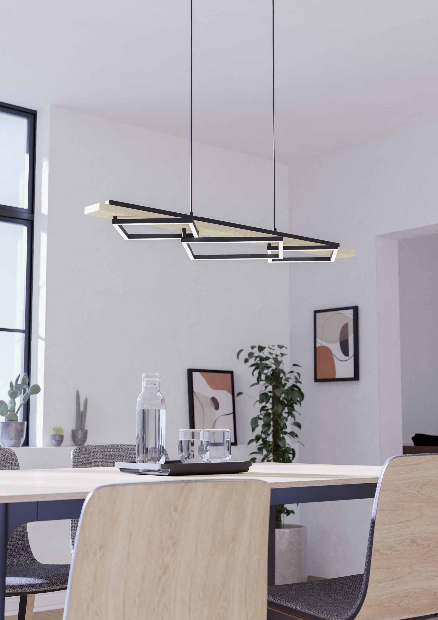 EGLO Hängeleuchte BOYAL Pendellampe - Stahl, Holz - LED;LED - 2X13W;1X16W - IP20, Dimmfunktion, mehrere Helligkeitsstufen, LED fest integriert, Warmweiß, Hängelampe, Deckenlampe, Wohnzimmer, Esszimmer, L101 x B40 x H110 cm