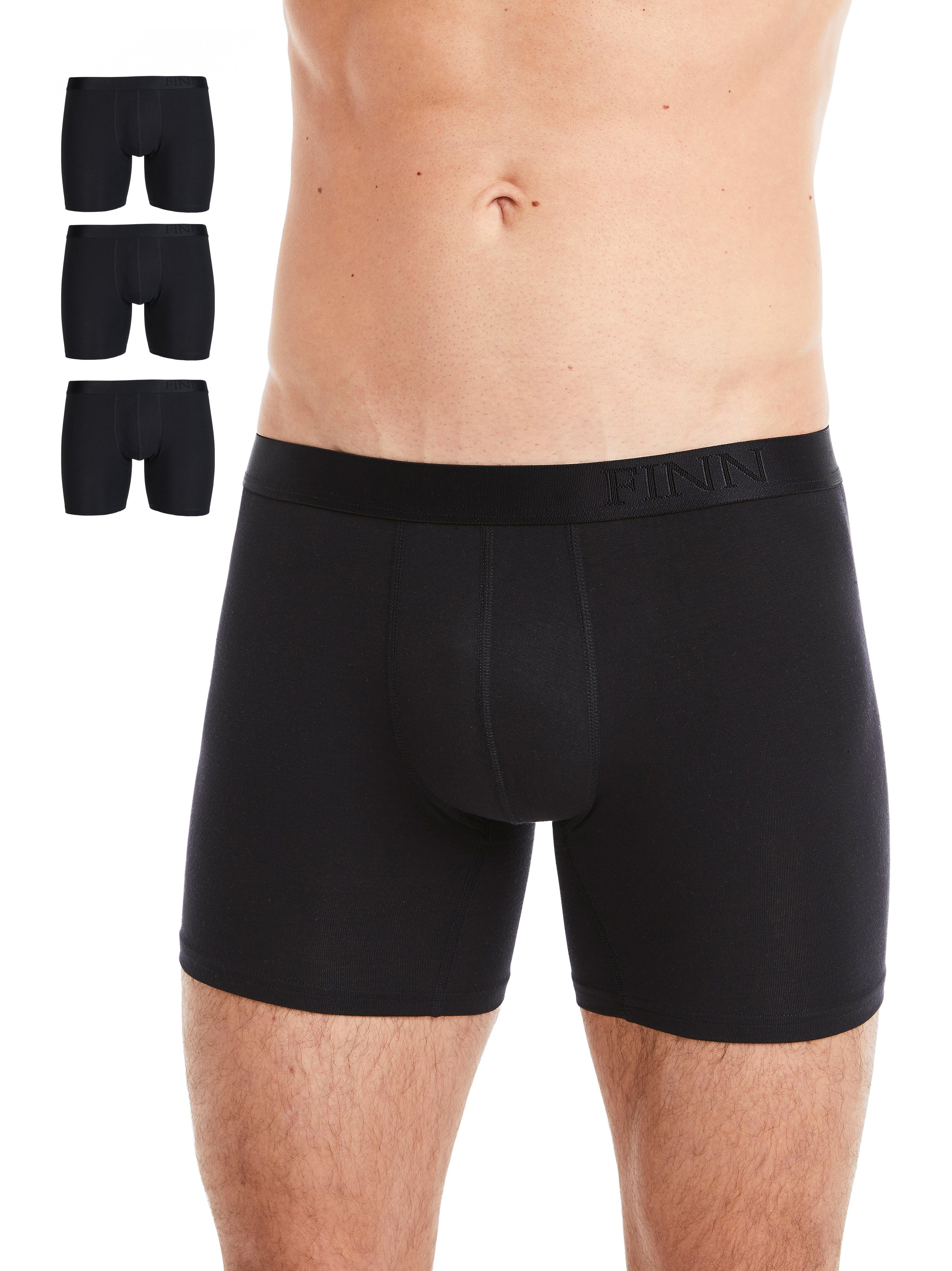 Bund 3er Boxershorts Stoff, Herren feiner weicher Boxershorts Prägung Micro-Modal extra FINN Pack mit Schwarz Design