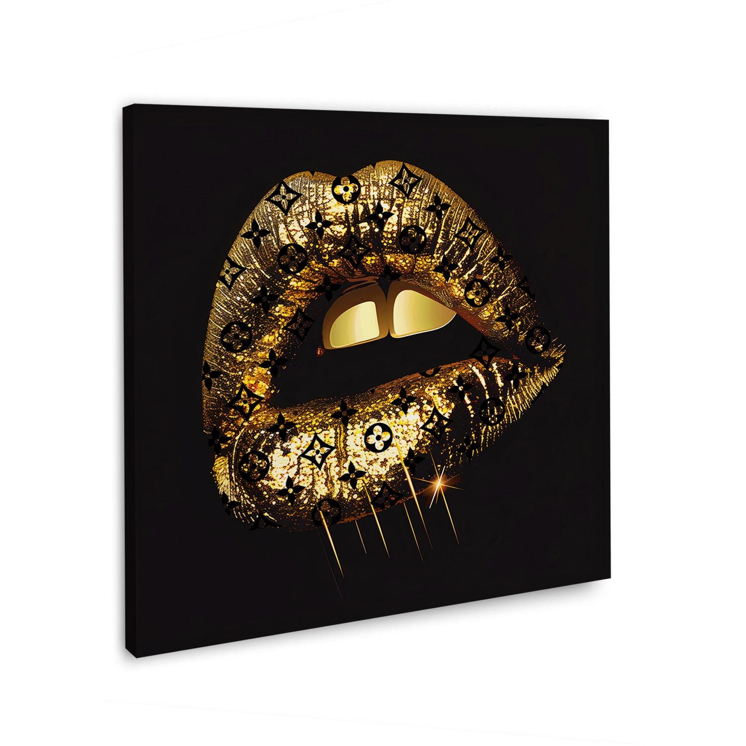 Artedinoi Leinwandbild Glamour Lippen Goldoptik Luxus und Eleganz Leinwandbild Wandbild Wandd