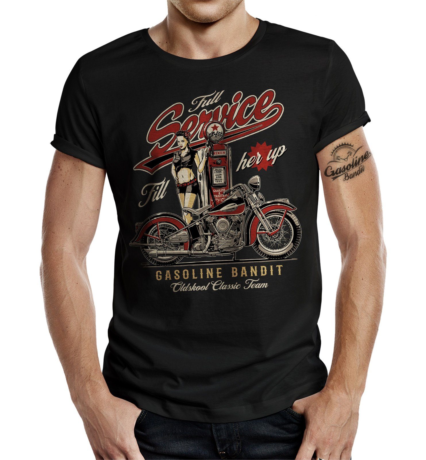 GASOLINE BANDIT® T-Shirt für Classic Bike Motorrad Fans: Full Service