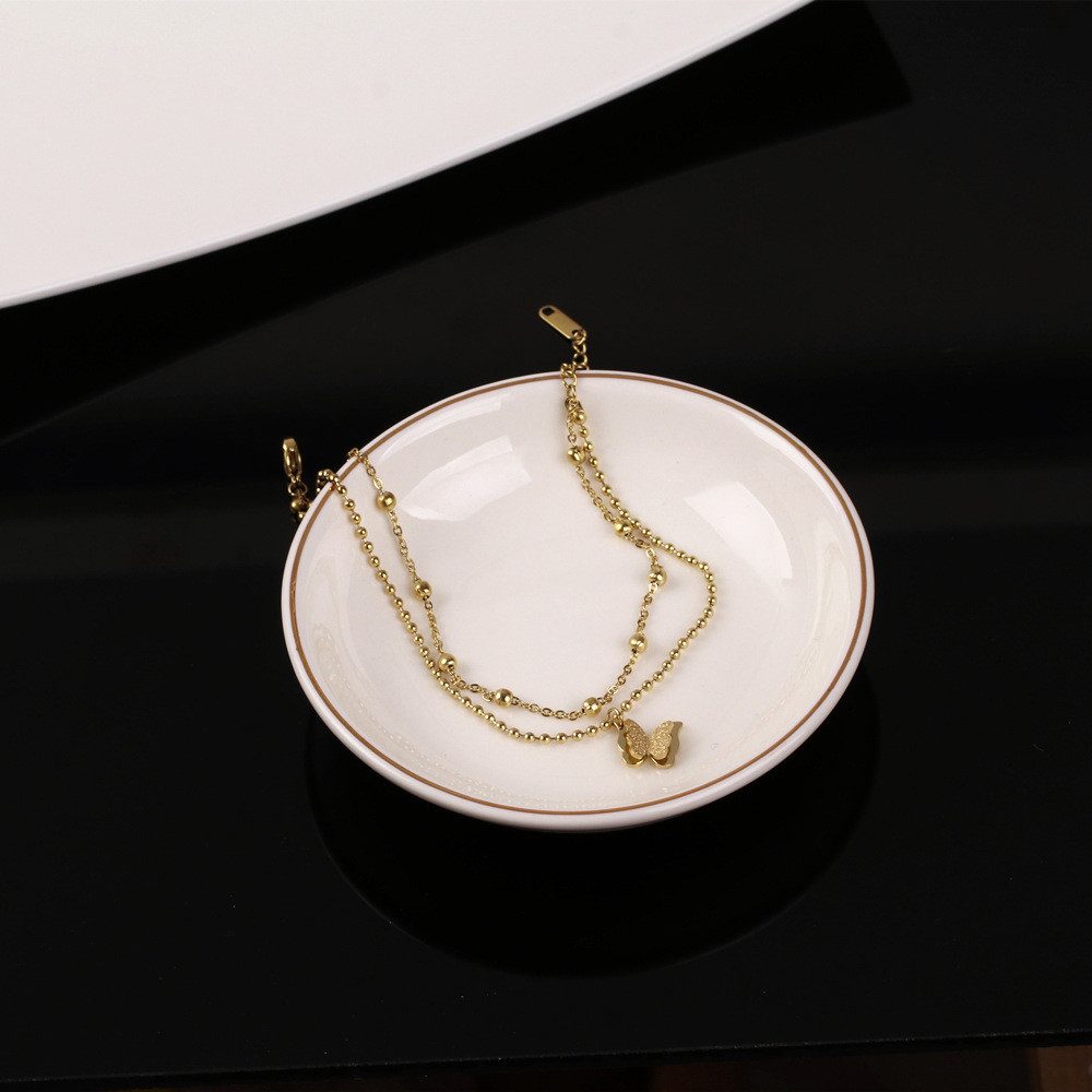Eyecatcher Fußkette Elegantes Mehrreihiges Fußkettchen aus Edelstahl mit Schmetterling 20 (kein Set, kein Set)