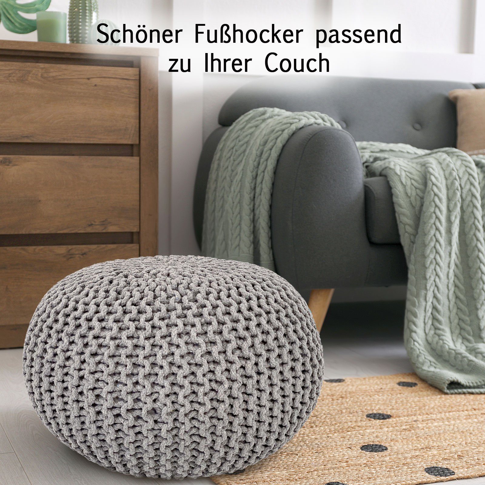Casamia Pouf Pouf Ø 55 o. 45 cm Strickhocker Sitzpouf Bodenkissen für Innen Indoor