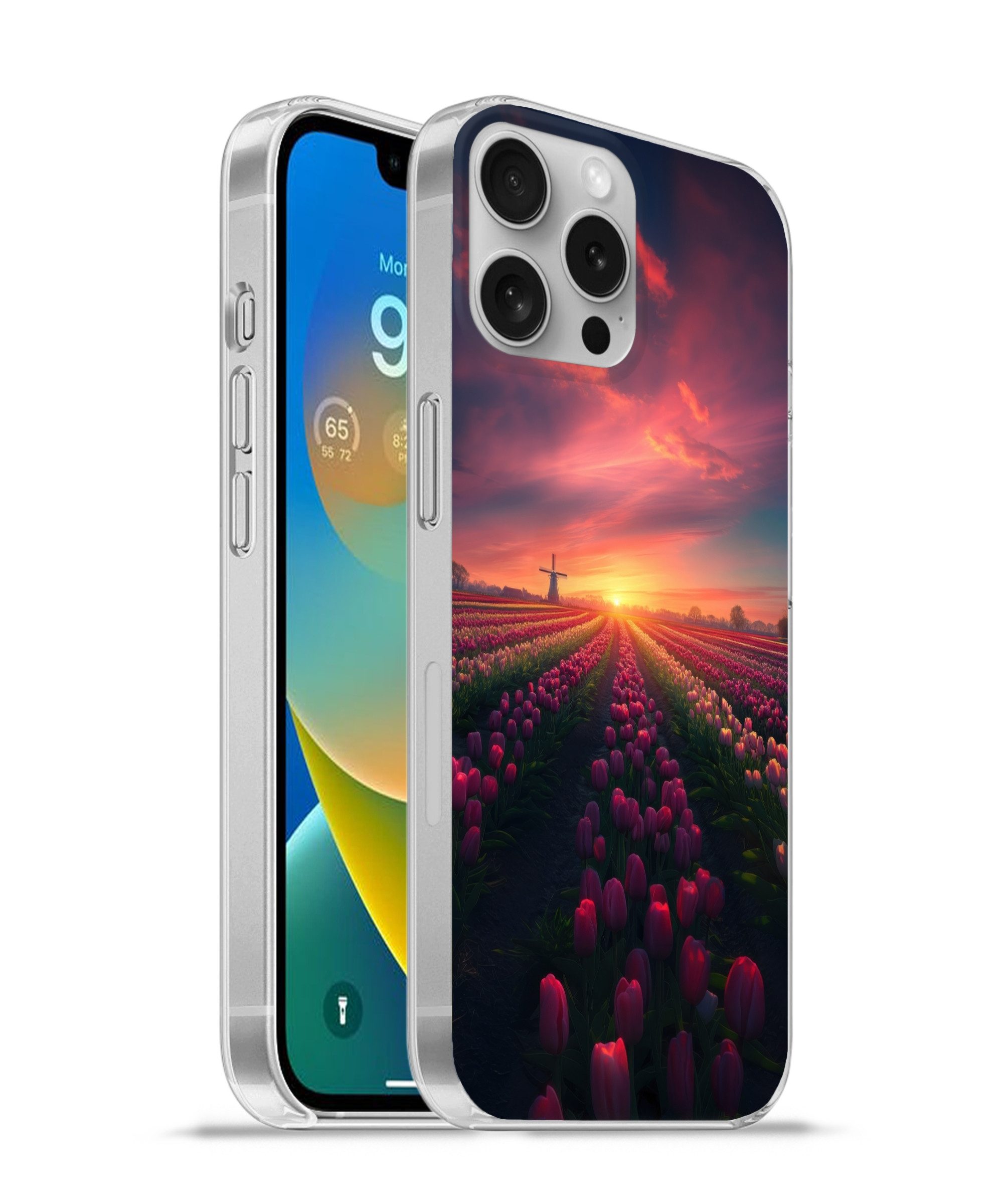 MuchoWow Handyhülle für Apple iPhone 16 Pro Max Windmühle - Sonnenuntergang - Landschaft, Smartphone-Bumper, Print, Handy Schutzhülle Dünn