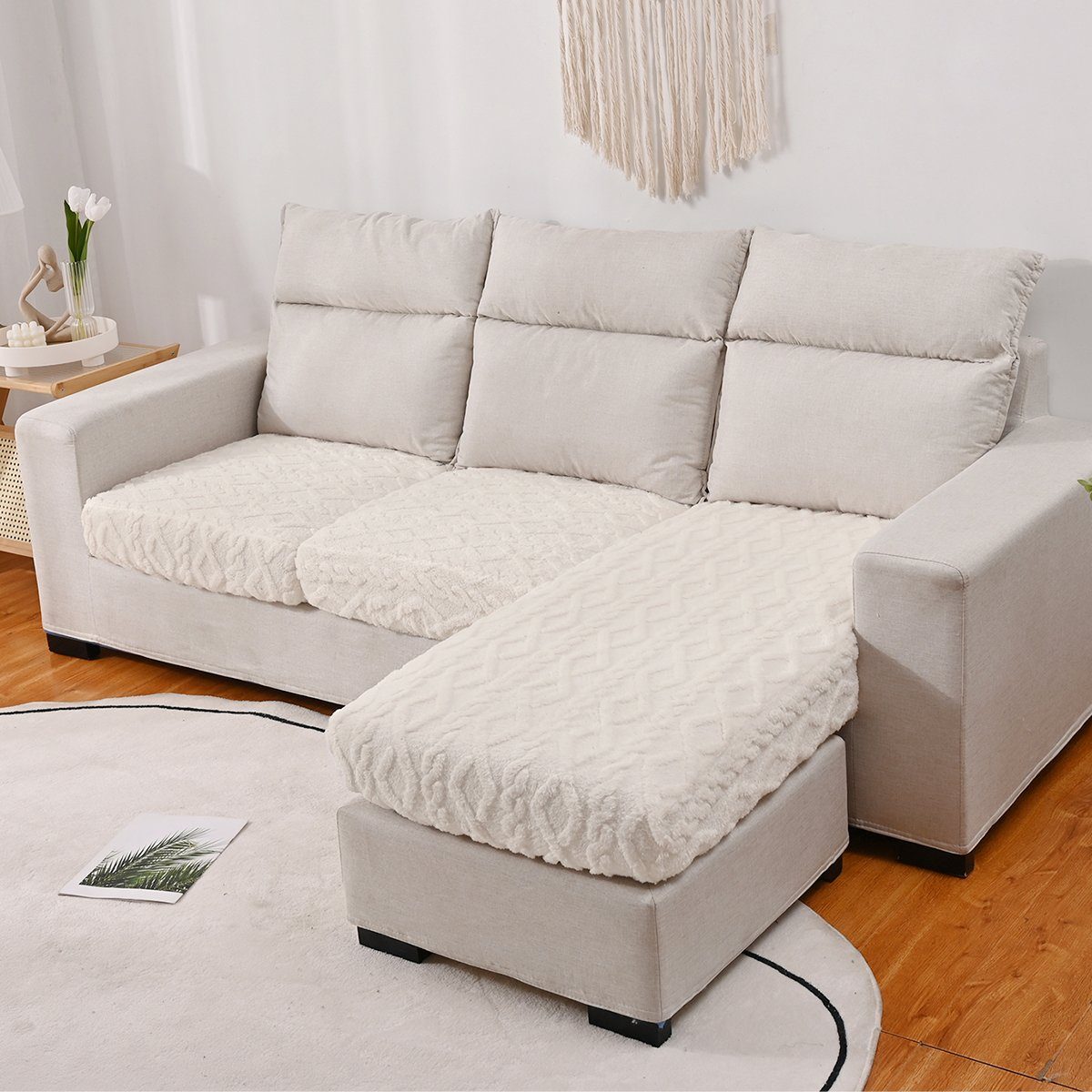 Sofahusse, HOMEIDEAS, Sofabezug L Form elastisch, Couch überzug Beige