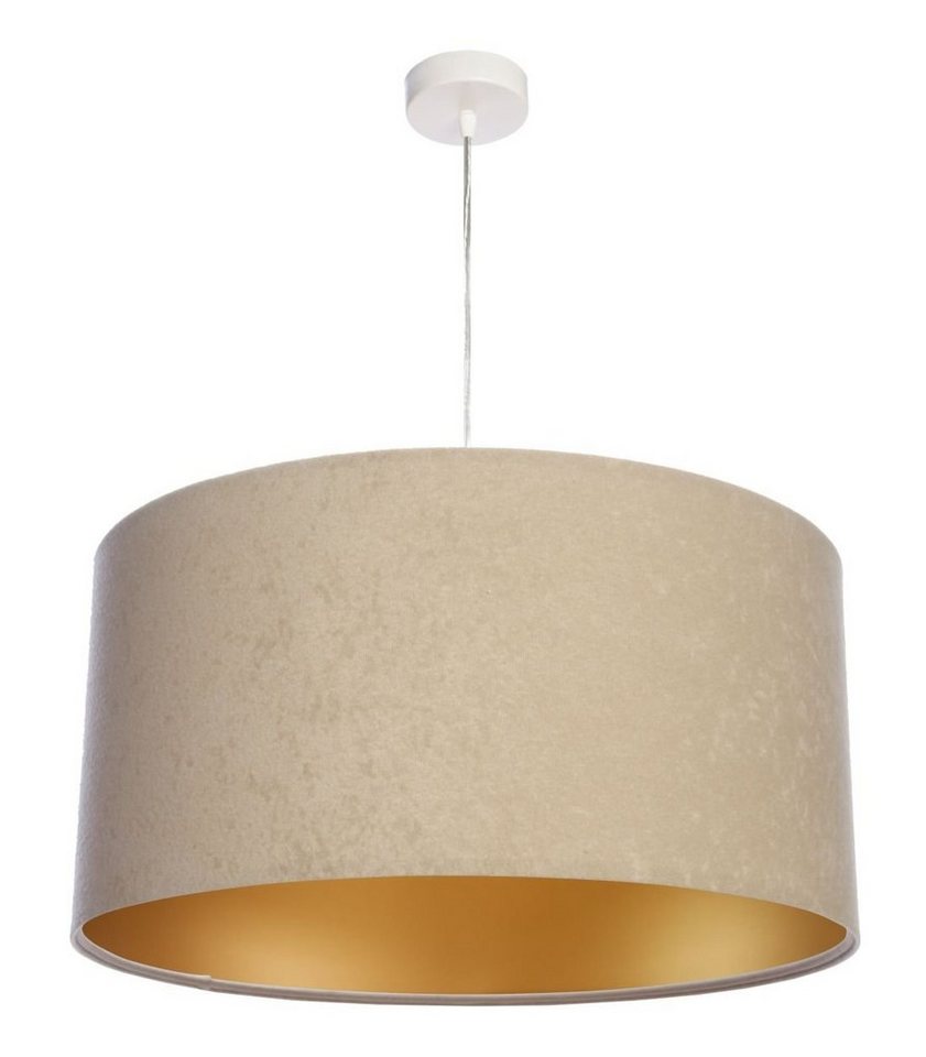 Licht-Erlebnisse Pendelleuchte AYLMER, ohne Leuchtmittel, Hängeleuchte  Wohnzimmer Beige Gold Stoffschirm Hängeleuchte Velours