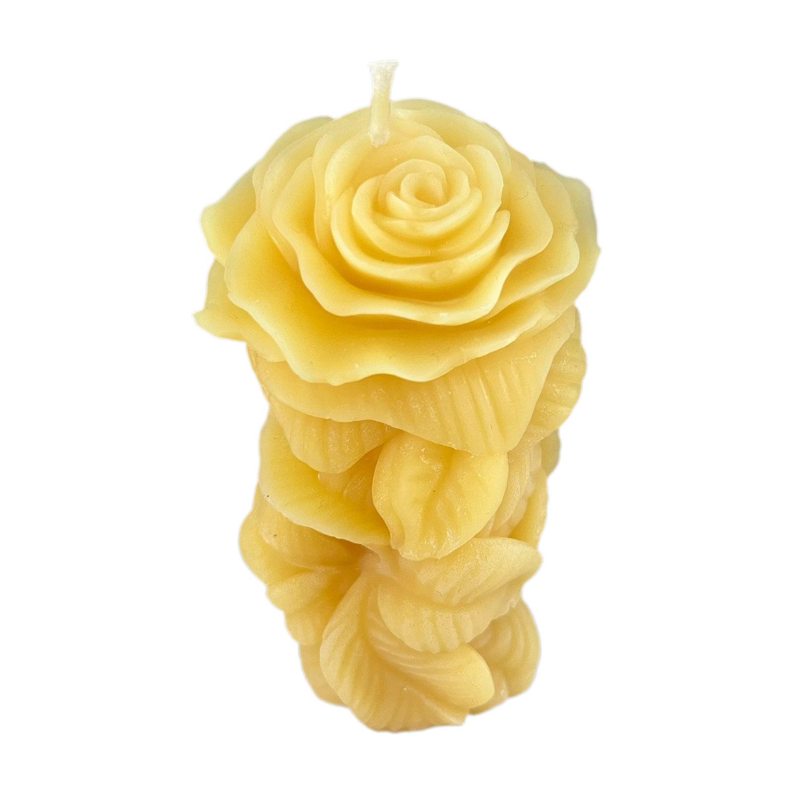 Aspinaworld Bienenwachskerze Rosenkerze mit Blättern 10 cm natur – Blüte oben (1-tlg)