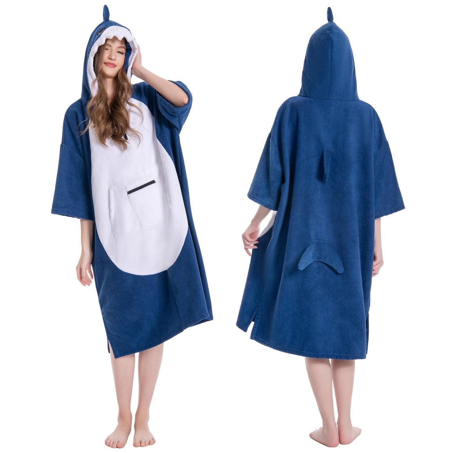 LuxusKollektion Kapuzenhandtuch Badeponcho Mikrofaser mit Kapuze & Tasche, (1-St)