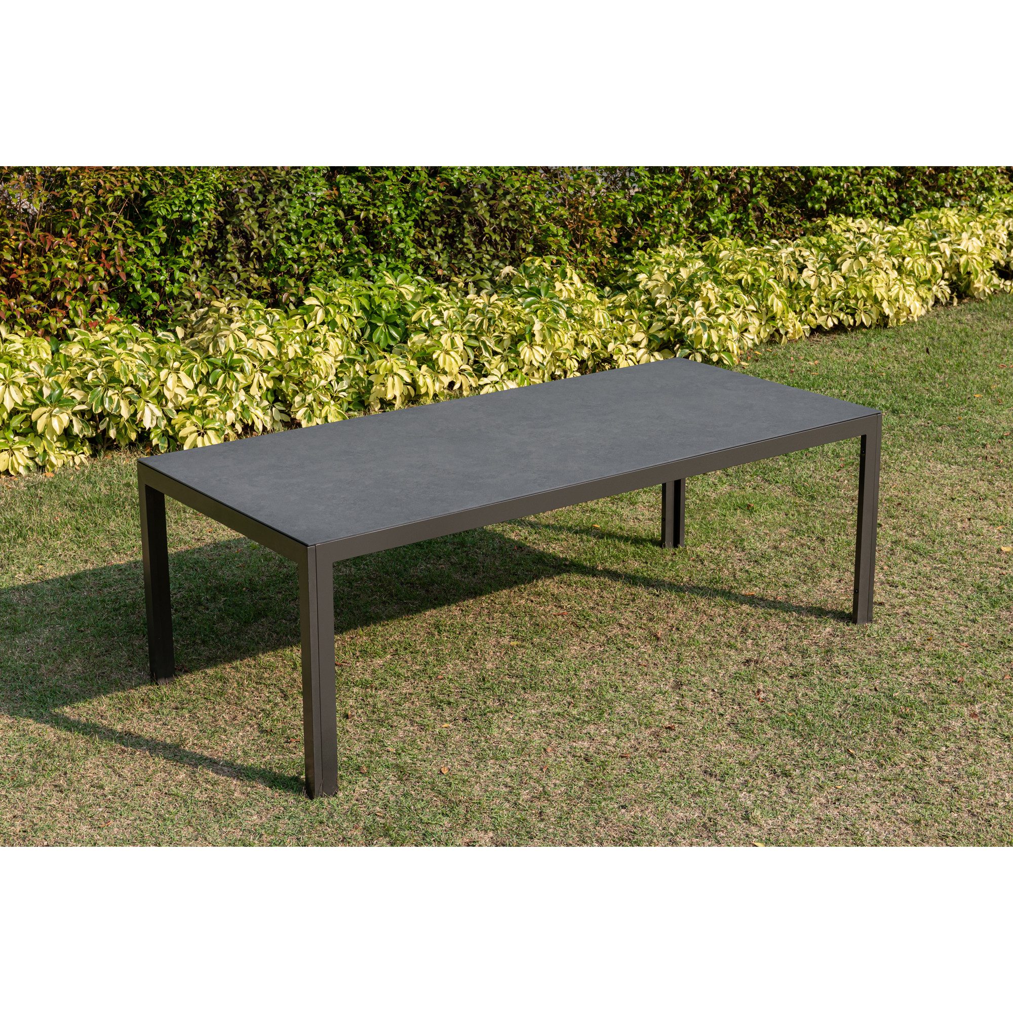MANDALIKA Garden Gartentisch Dining Tisch Luna 220x100x74 cm mit Dekorglas in Steinoptik