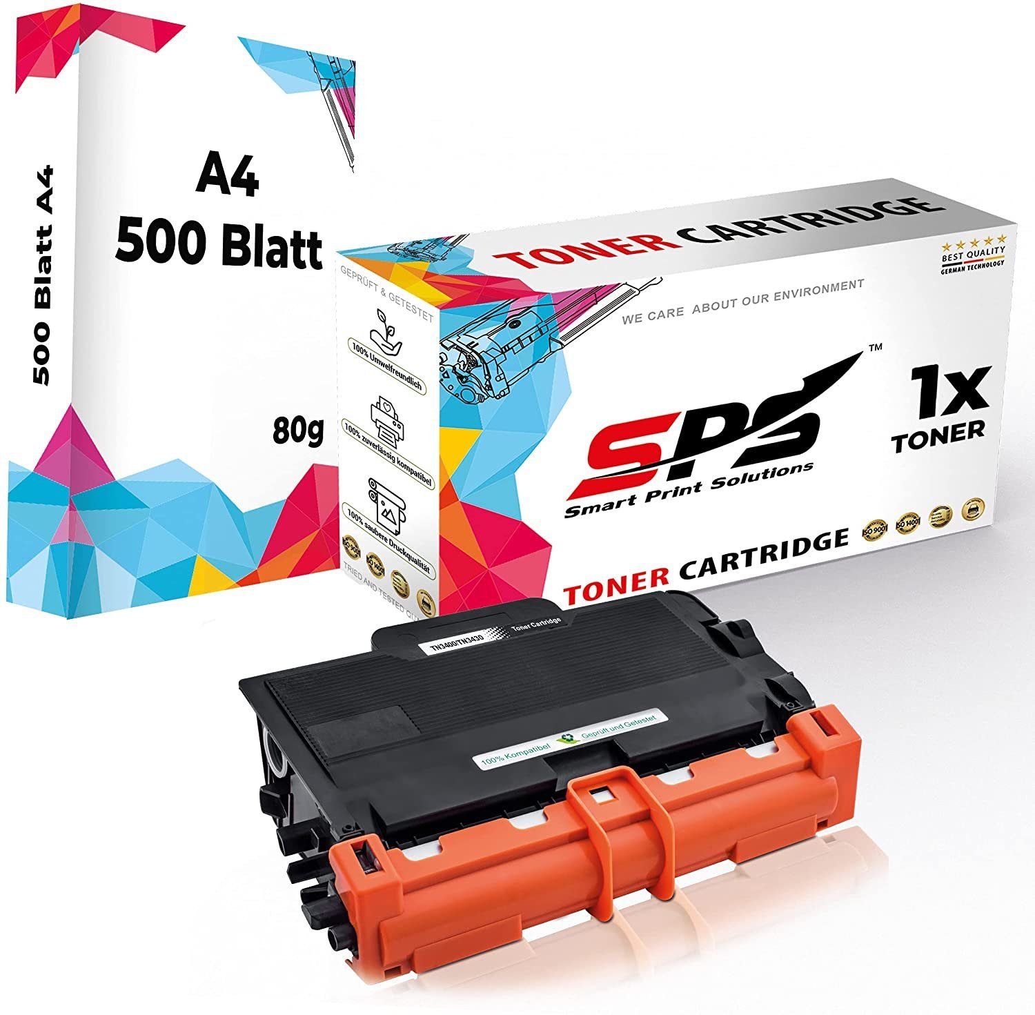 SPS Tonerkartusche Kompatibel für Brother HL-L5100DNTT TN-3430, (1er Pack + A4 Papier, 1x Toner (1x Schwarz) | Tonerpatronen