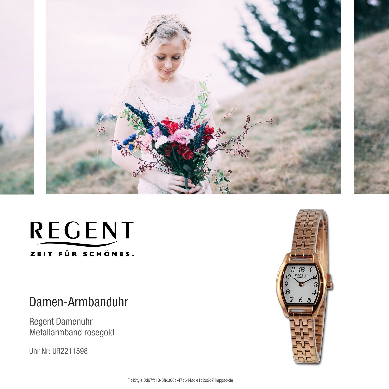 Damenuhr Gehäuse, Metallarmband 23x30mm) rosegold, Armbanduhr groß rundes (ca. Quarzuhr Regent Regent Analog, Damen
