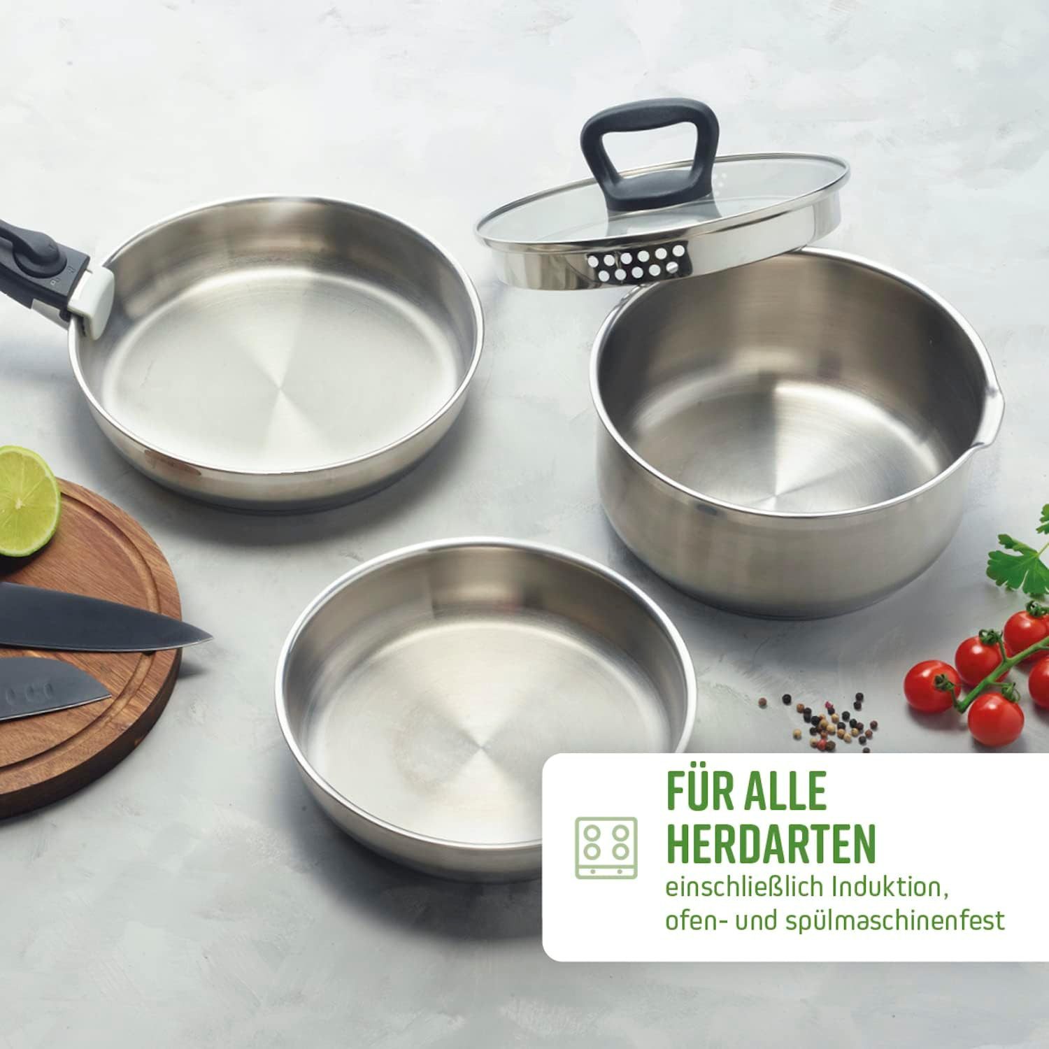 QDesign by Sauter Pfannen-Set QDesign mit abnehmbarem Griff, Edelstahl 18/10 (4-tlg)
