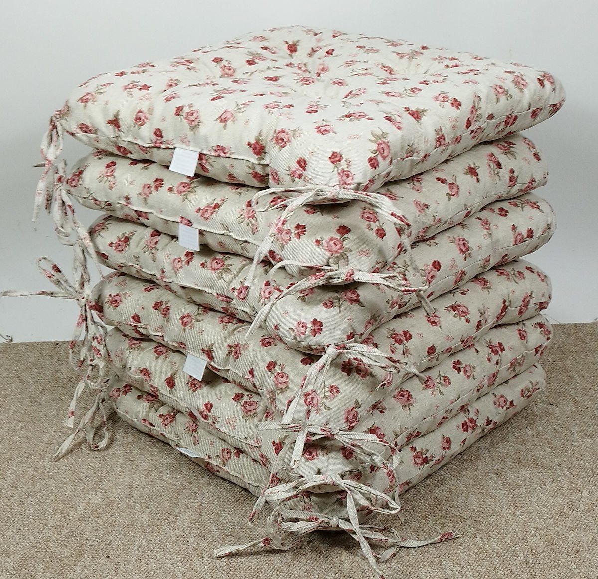 Rattani Sitzkissen Set 6x Stuhlkissen/Sitzkissen Klara 42 x 42 x 8 cm Stoff günstig online kaufen