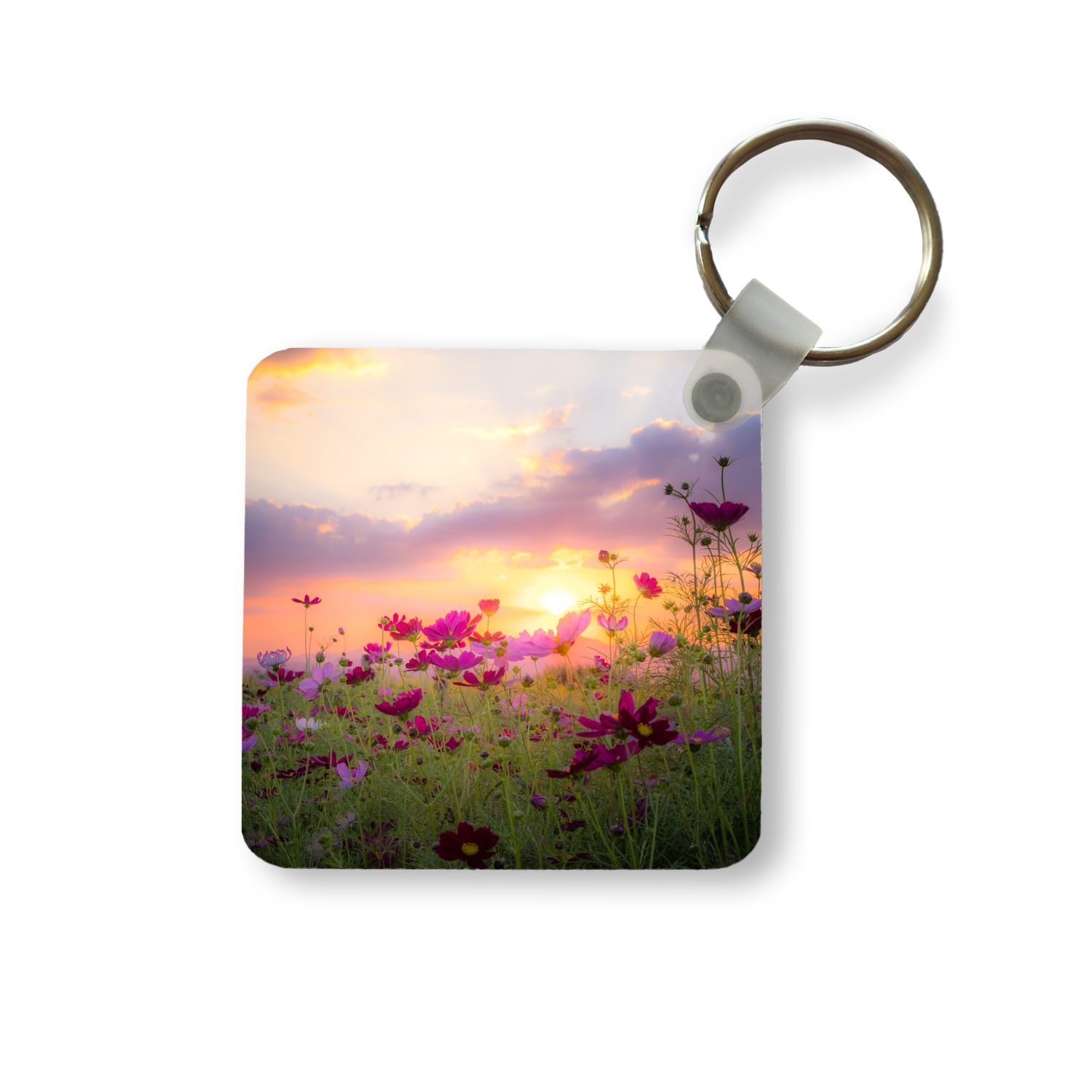 Schlüsselanhänger Blumen - Rosa - Sonnenuntergang - Natur - Wiese - Horizont