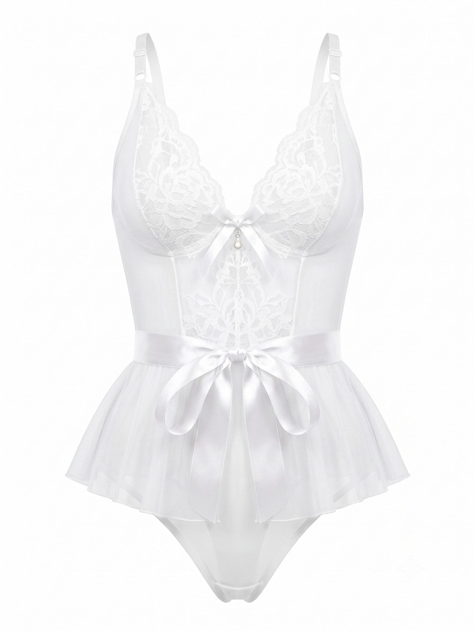 Elegant Love Kurzarmbody Sexy Damen-Tüllbody, Spitzen-Dessous, Lingerie mit überkreuztem Rücken (1-tlg) Teddy mit floraler Spitze & Schleife, verführerische Damen-Unterwäsche