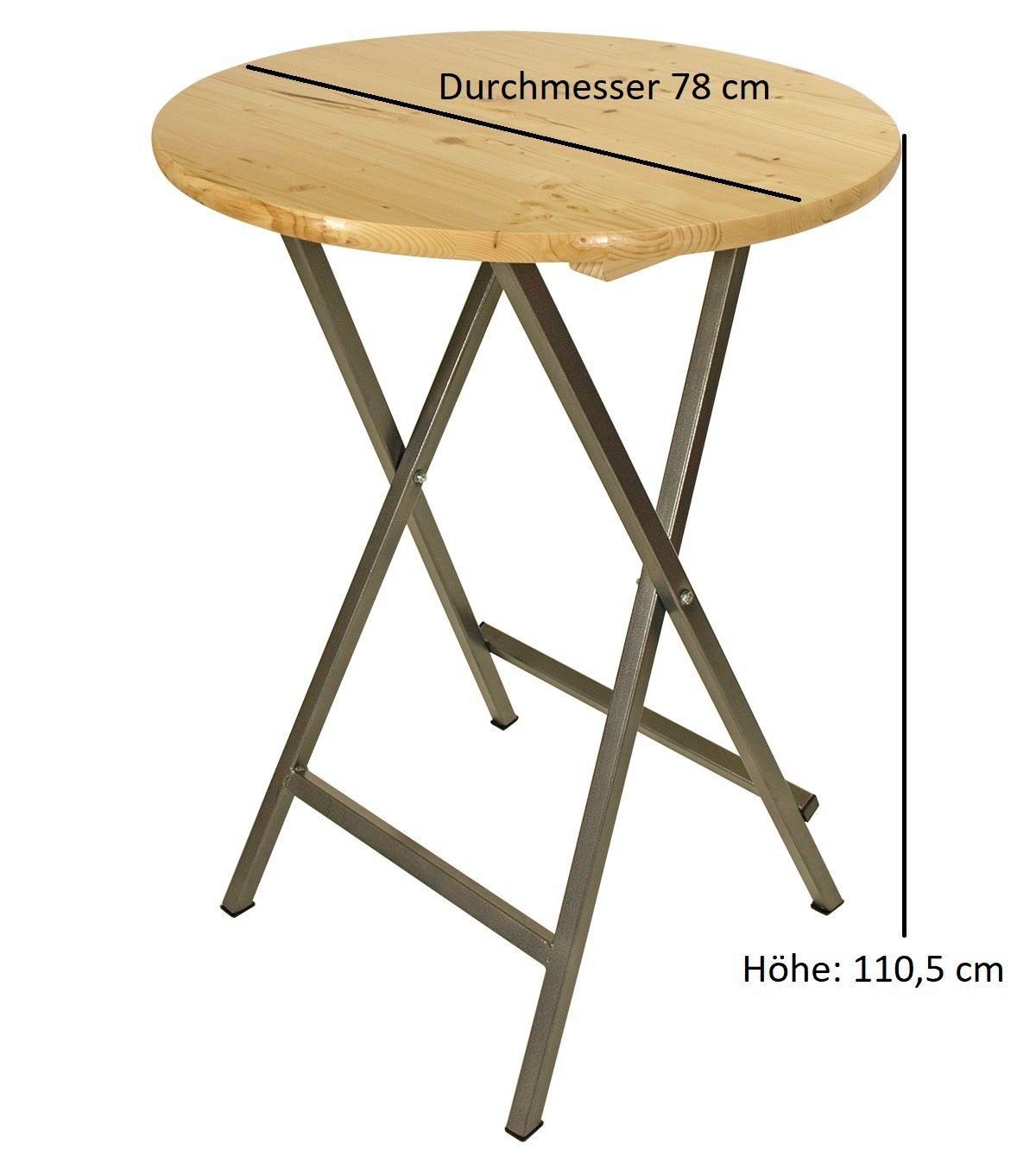 DEGAMO Stehtisch ZÜRICH (1-St), Tischplatte Kiefer 78cm, klappbar, Gestell Stahl rund