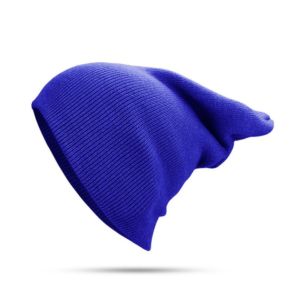 Blusmart Strickmütze Mütze Für Damen Und Herren, Unisex, Mit Bündchen, Einfarbig, Warm Blau