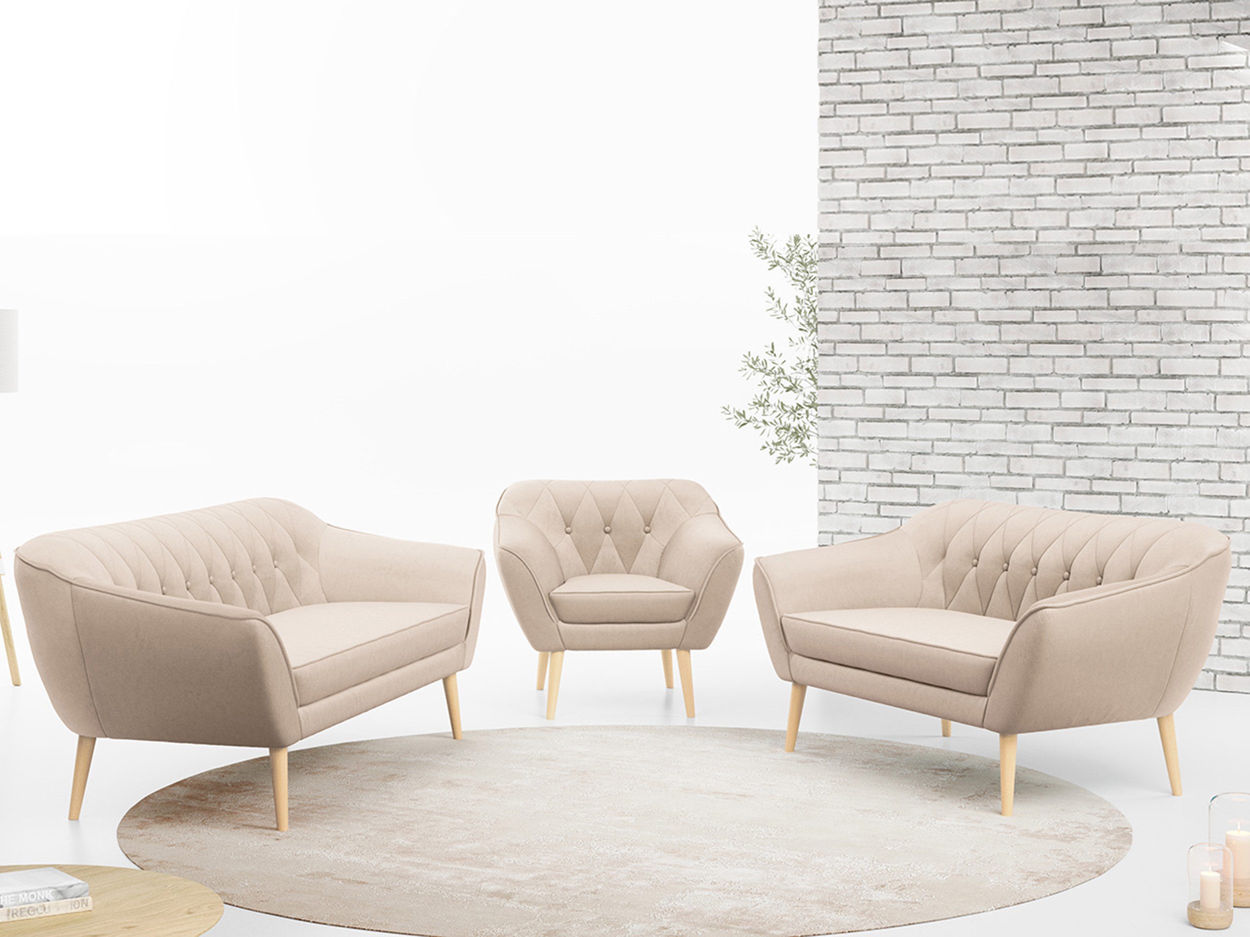 MKS MÖBEL Sofa PIRS 3 2 1, Set, Zwei Sofas, T30-Schaum, Moderne Sofa Set, Skandinavische Deko, Holzbeine