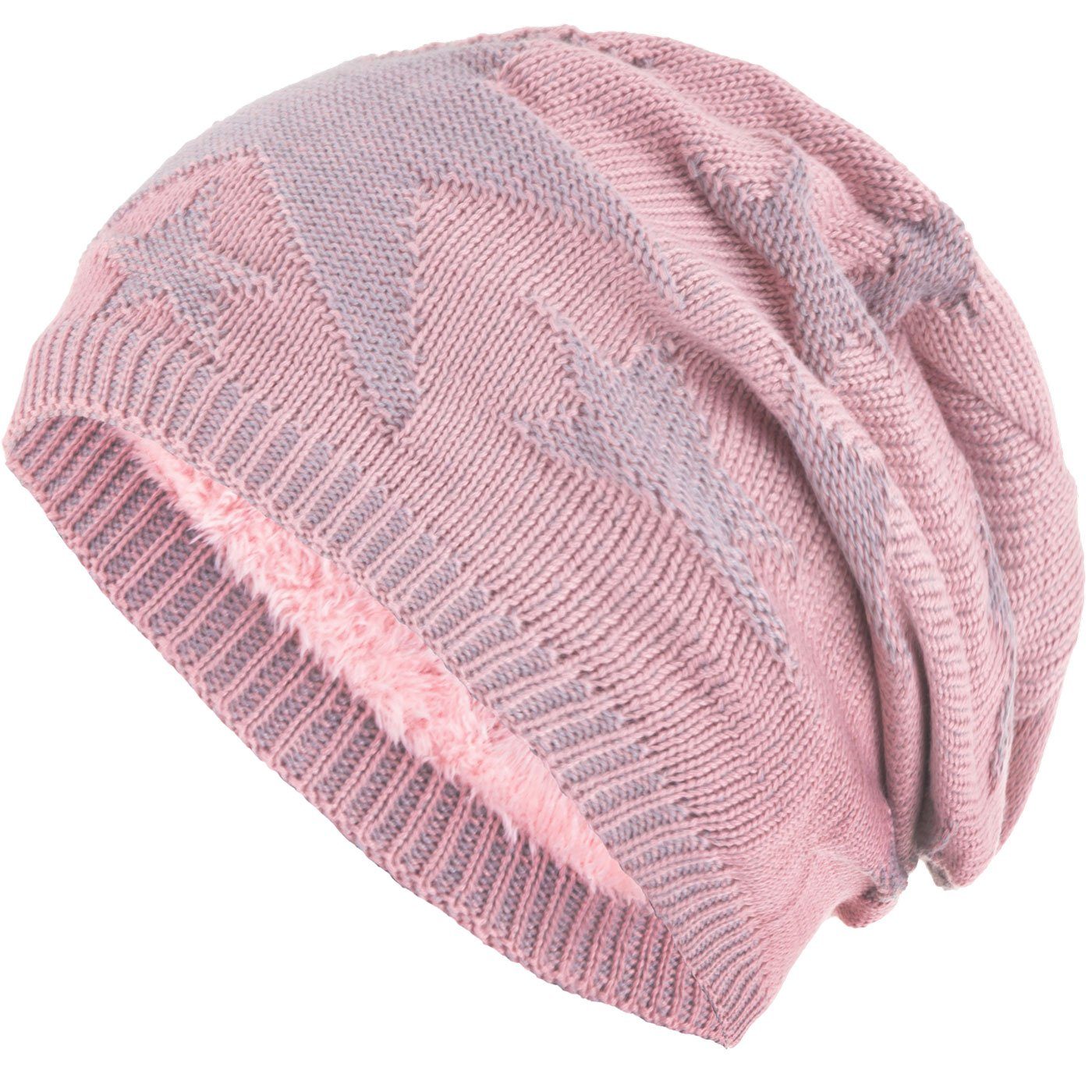 compagno Strickmütze (1-St) Sternen warm gefütterte rose Beanie Wintermütze Stern Mütze