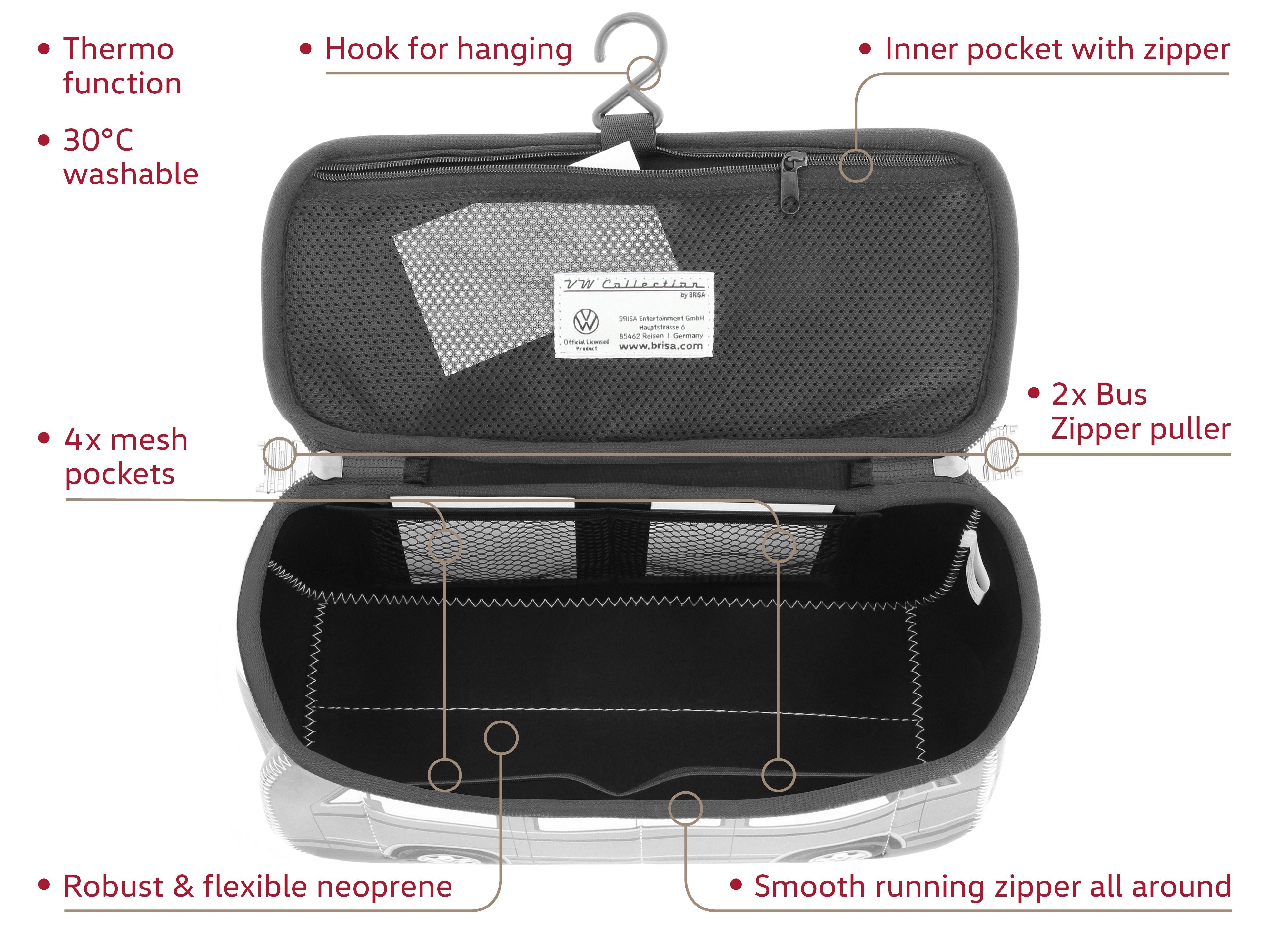 VW Collection by BRISA Kulturbeutel Volkswagen Universaltasche im VW Bulli T3 Design, Universaltasche aus Neopren, 30 x 14 x 12 cm