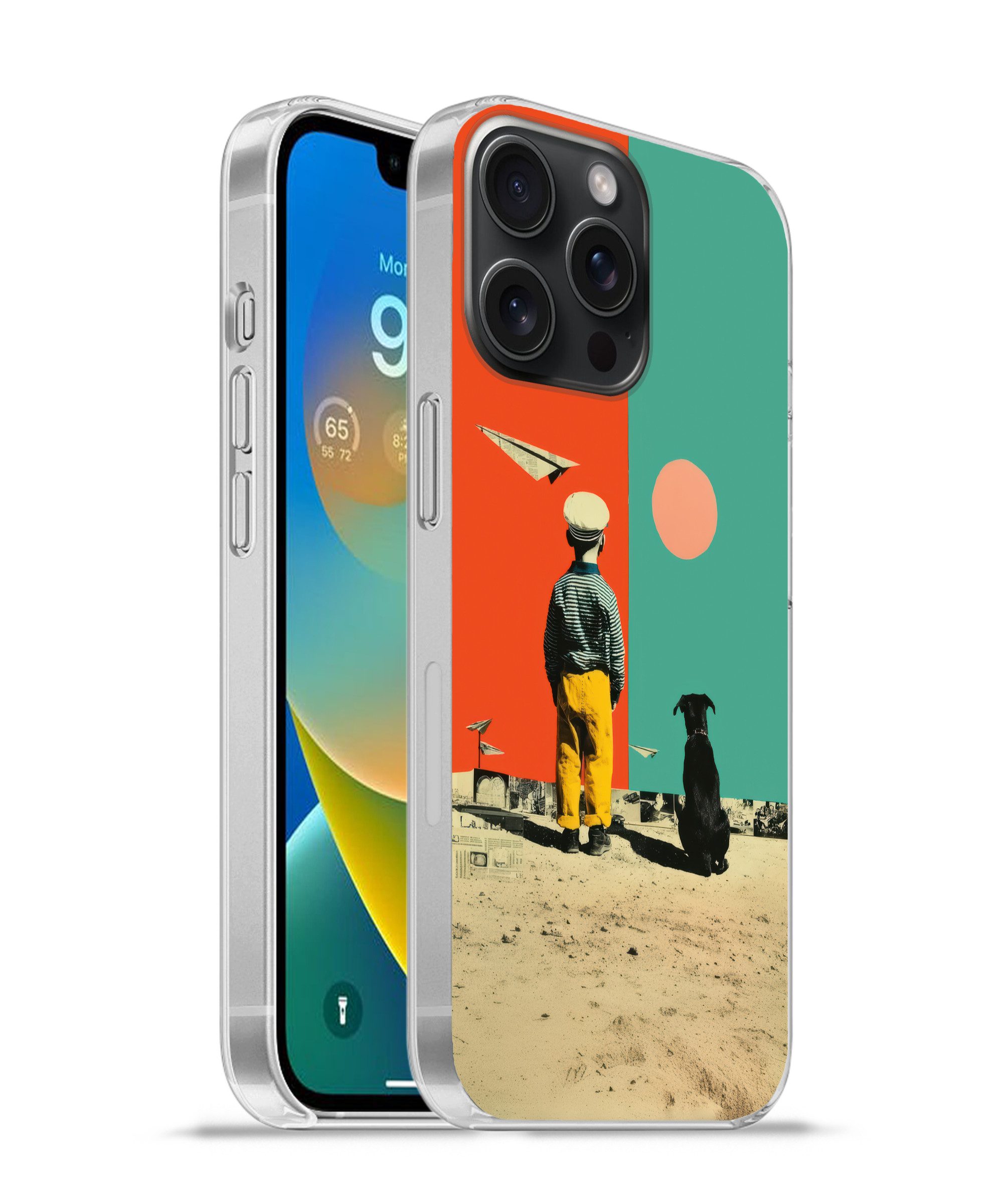 MuchoWow Handyhülle für Apple iPhone 15 Pro Max Retro - Junge - Hund - Rot - Grün, Smartphone-Bumper, Print, Handy Schutzhülle Dünn