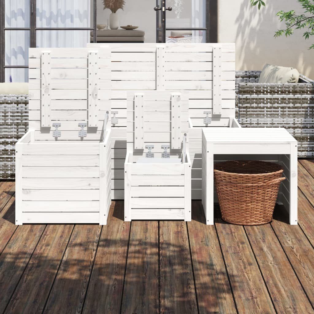 vidaXL Auflagenbox 4-tlg Gartenbox-Set Weiß Kiefer Massivholz
