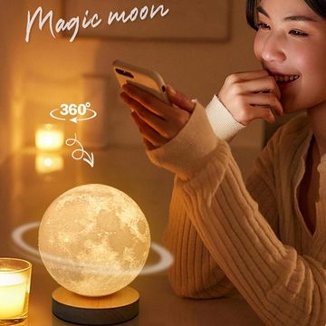 yozhiqu LED Nachttischlampe Rotating 3D Glowing Moon Lamp - Remote Control LED Light with Magnetic, Acht Beleuchtungsmodi, einstellbare Farben, Timerfunktion,360°-Drehung