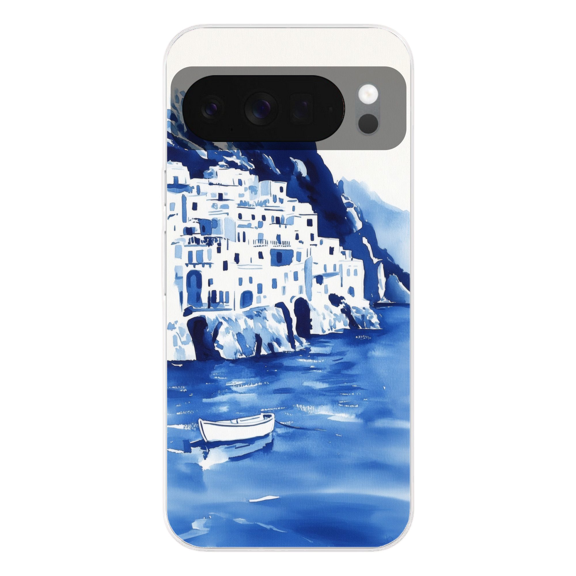 MuchoWow Handyhülle für Google Pixel 10 Dorf - Felswand - Ruderboot - Wasser, Phone Case, Silikon, Schutzhülle Dünn