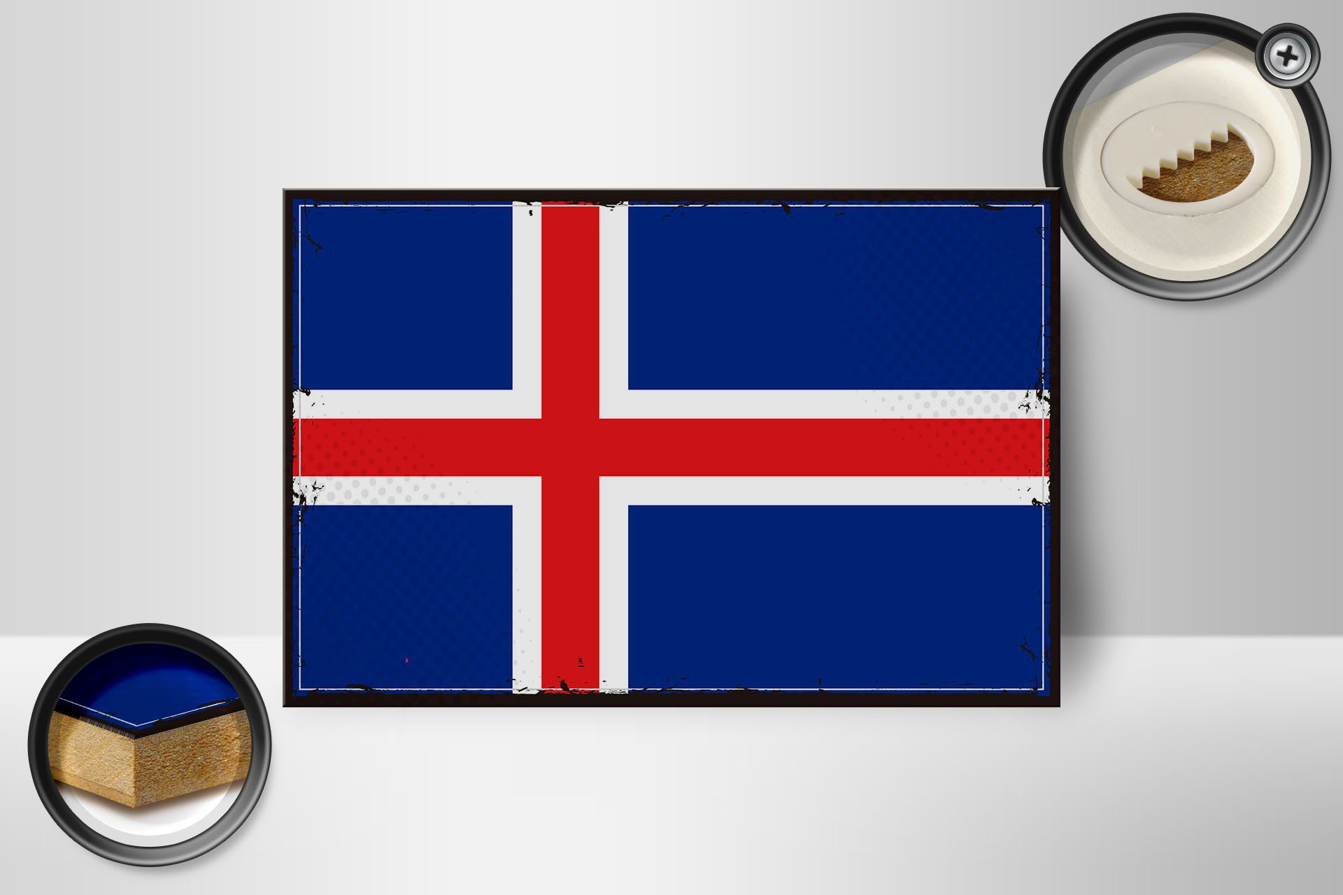 Femer GmbH Holzbild Flagge Islands 18x12 cm Retro Flag of Iceland, Flaggen (1 St), Glatte Holzfaserplatte (MDF), vorn beschichtet