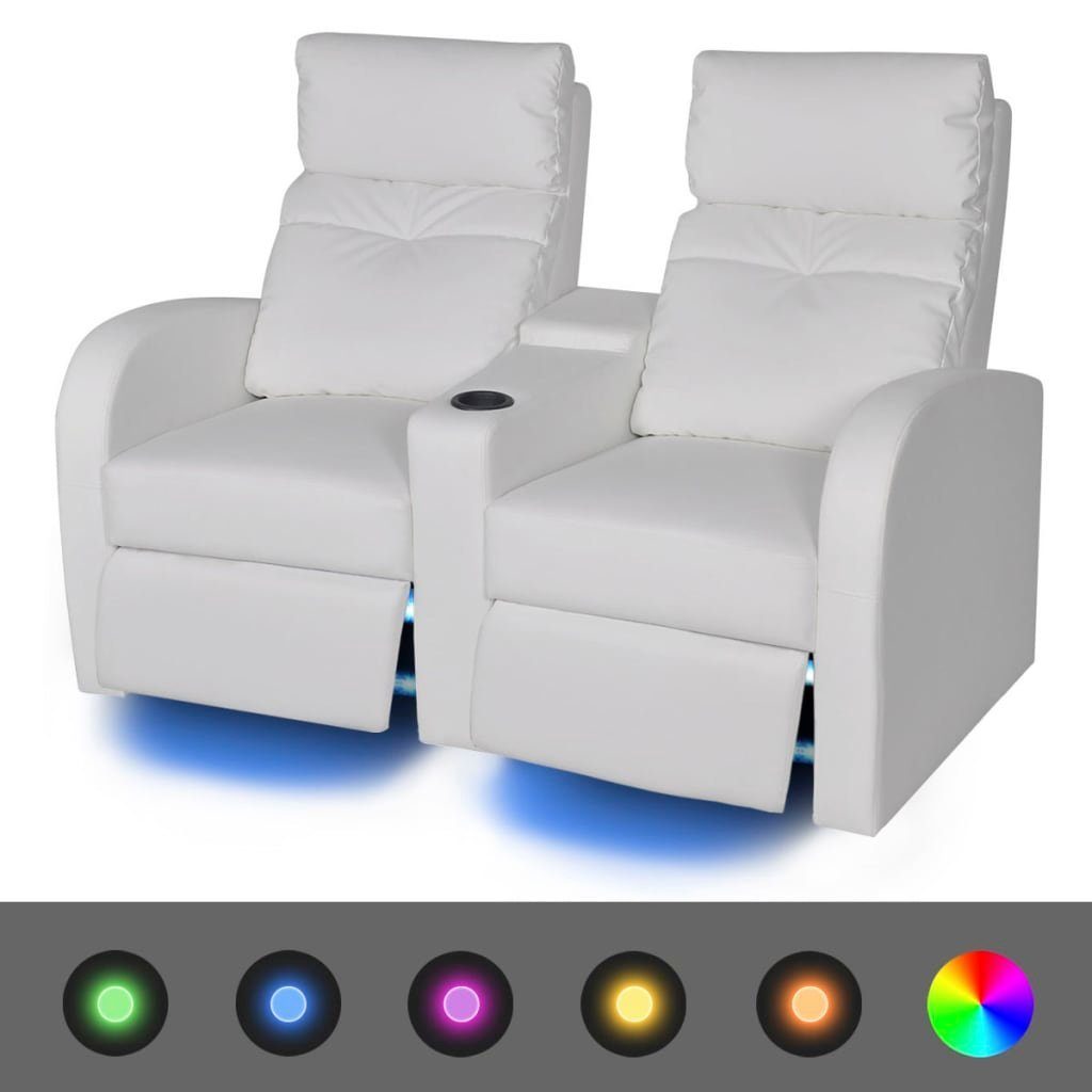 vidaXL Sofa Relaxsessel 2-Sitzer mit LED Kunstleder Weiß