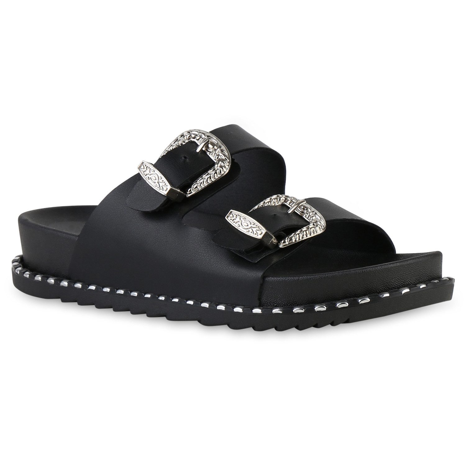 VAN HILL 841575 Pantolette Damen Pantoletten Sandalen Bequeme Nieten Profil günstig online kaufen