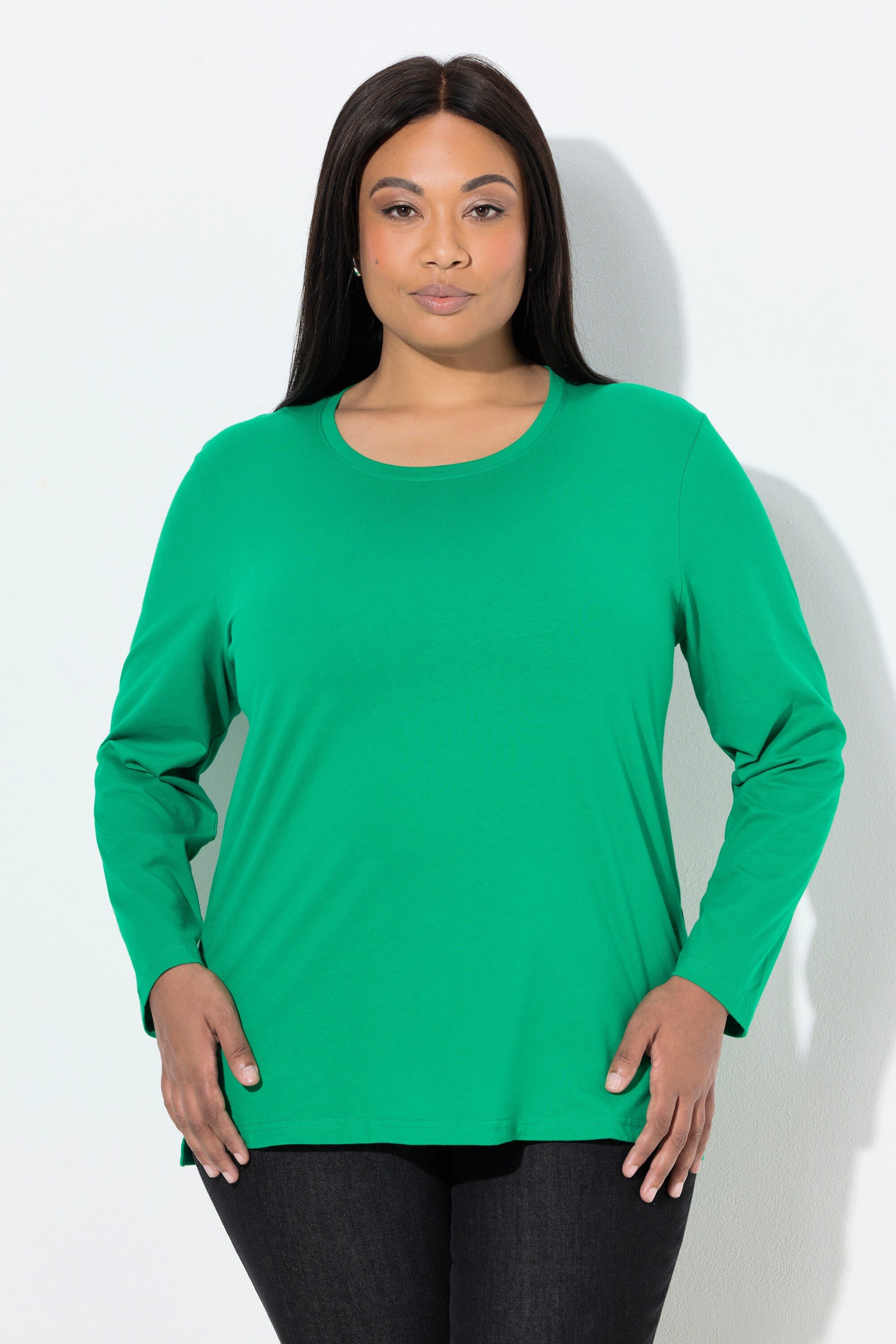 Ulla Popken T-Shirt Shirt Relaxed Rundhalsausschnitt Langarm günstig online kaufen