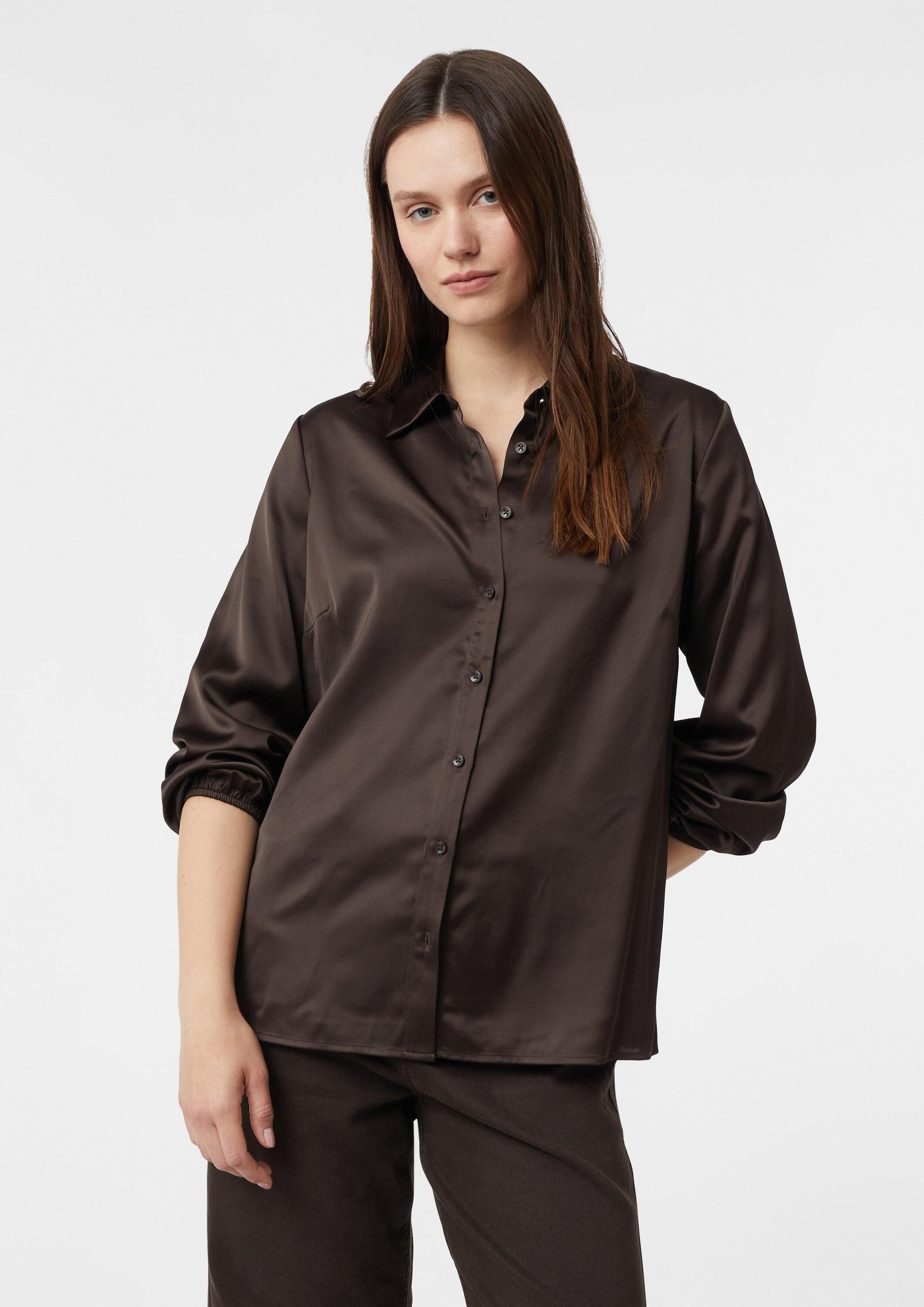 comma Langarmbluse Bluse Satinierte Hemdbluse