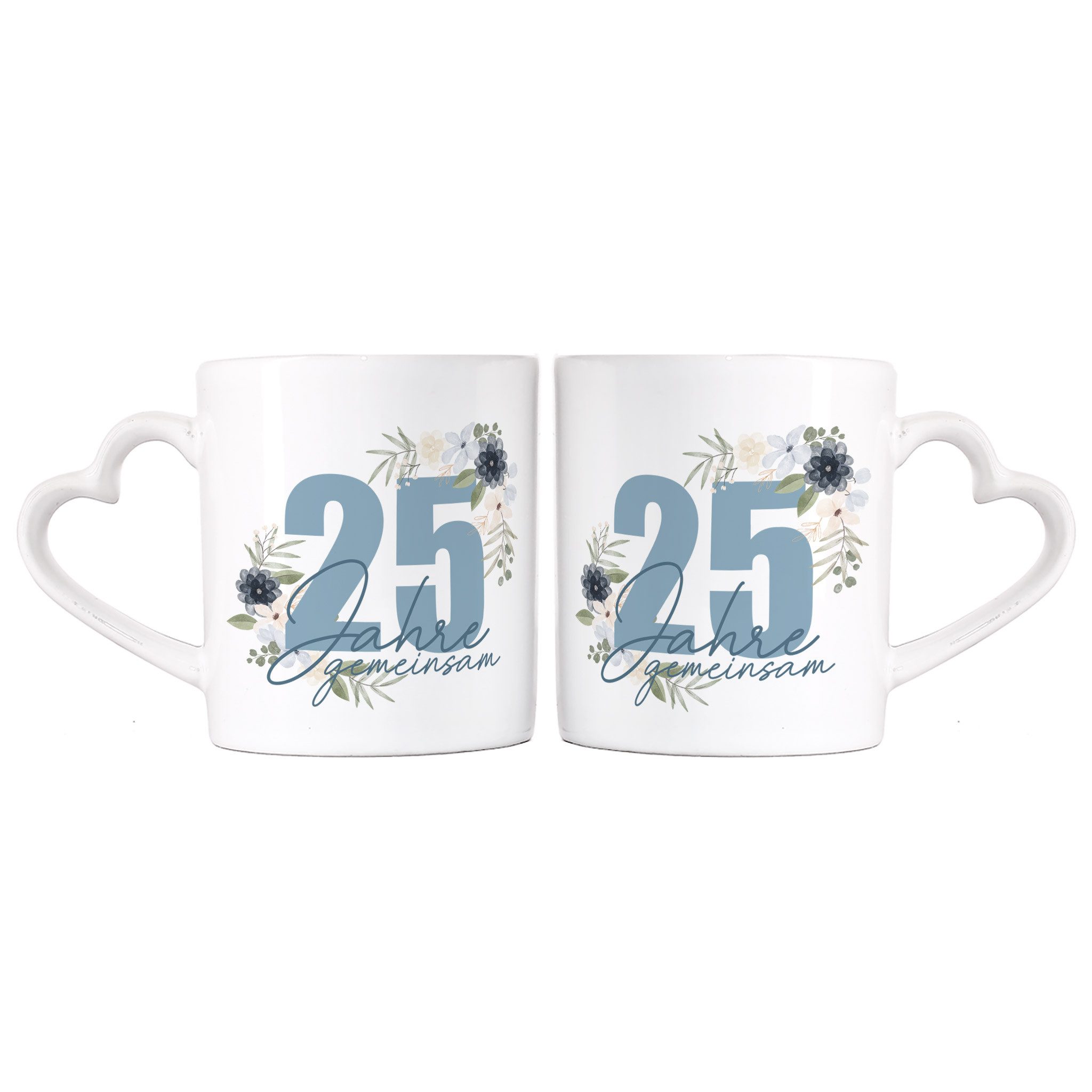 Herz & Heim Tasse 2er Set Tassen mit Motiven zum Hochzeitsjubiläum, Silberhochzeit