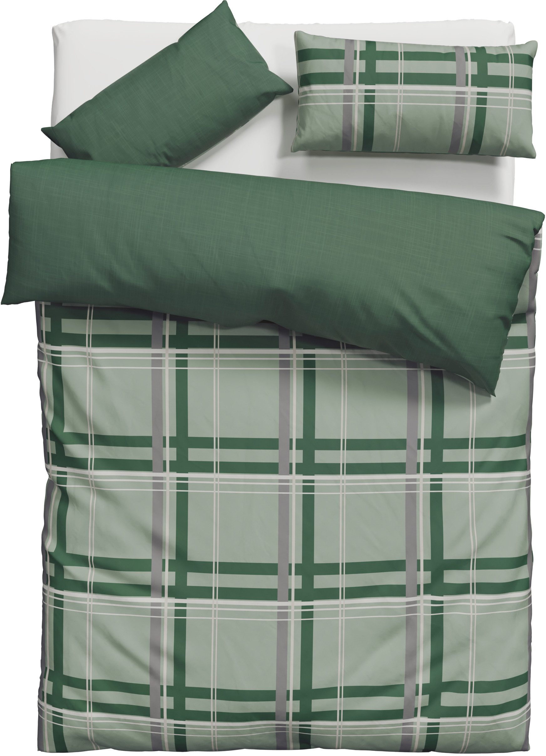 H.I.S Wendebettwäsche Talin, Linon, 2 teilig, NEUHEIT in Gr. 135x200 oder 155x220 cm, 100% Baumwolle, Karo-Design