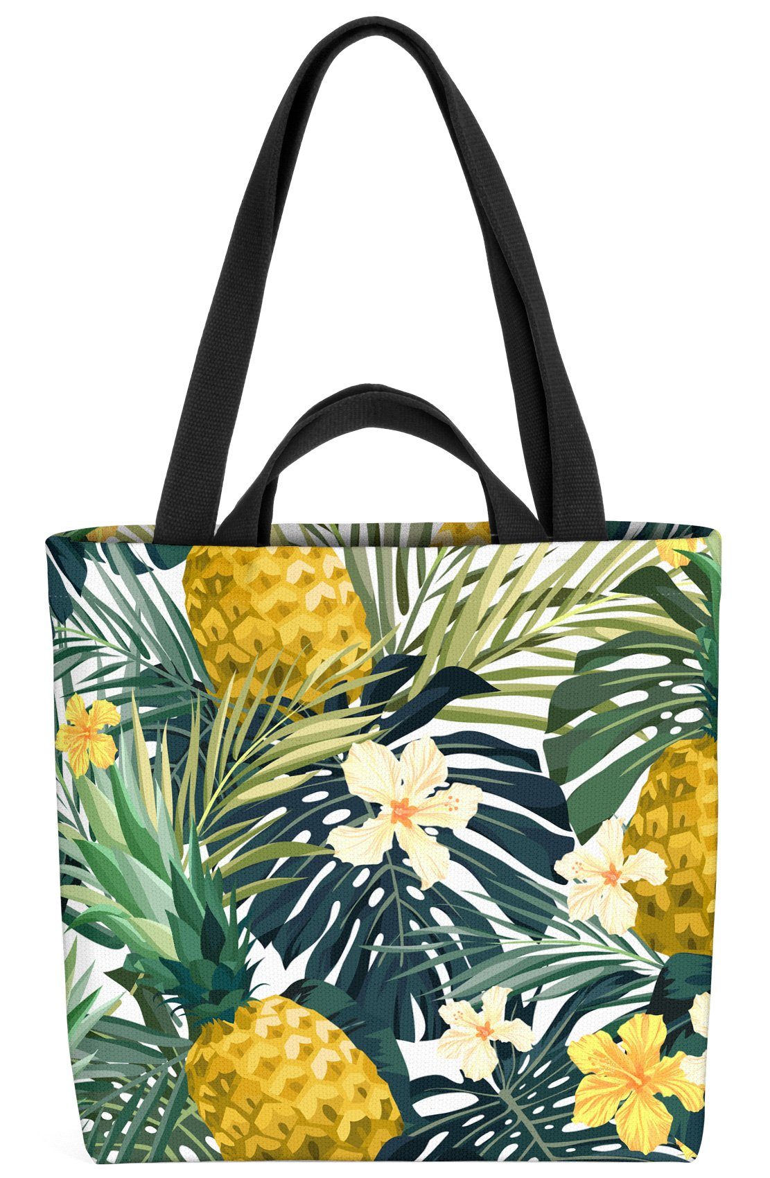Südsee Insel Blumen-Muster (1-tlg), geblümt Hawaii Blüten Tropen-Urlaub Henkeltasche Ananas VOID