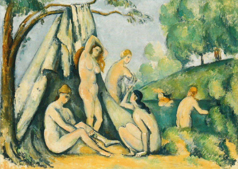 Postkarte Kunstkarte Zelt" Paul vor "Badende Cézanne einem