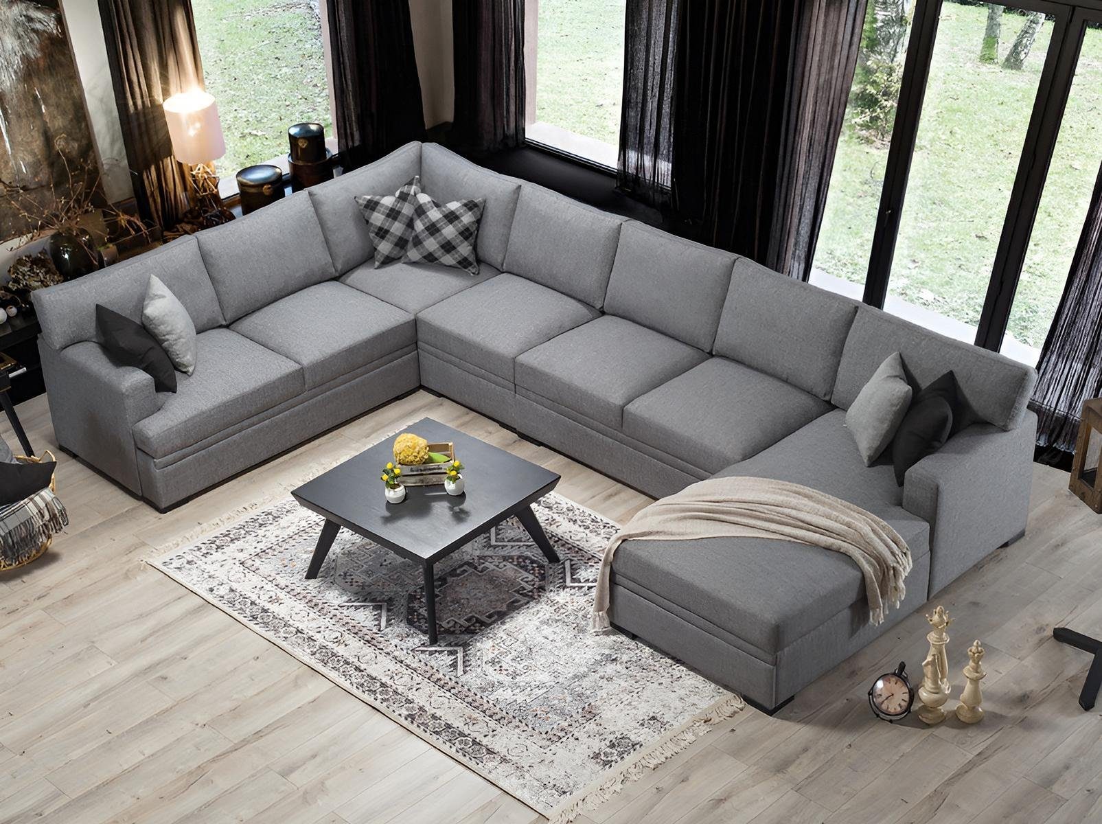 Möbel Teile, JVmoebel Neu, 1 Made Design Ecksofa Wohnzimmer Einrichtung Beige U-Form Europa Grau in Modern Sofa
