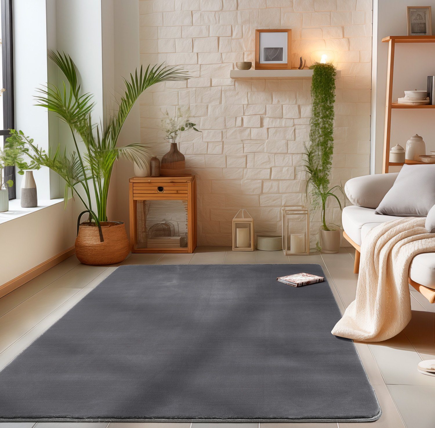 Fellteppich Unicolor - Einfarbig, Carpetsale24, Läufer, Höhe: 13 mm, Flauschiger Teppich Wohnzimmer Einfarbig Soft Felloptik Anti-Rutsch Grau