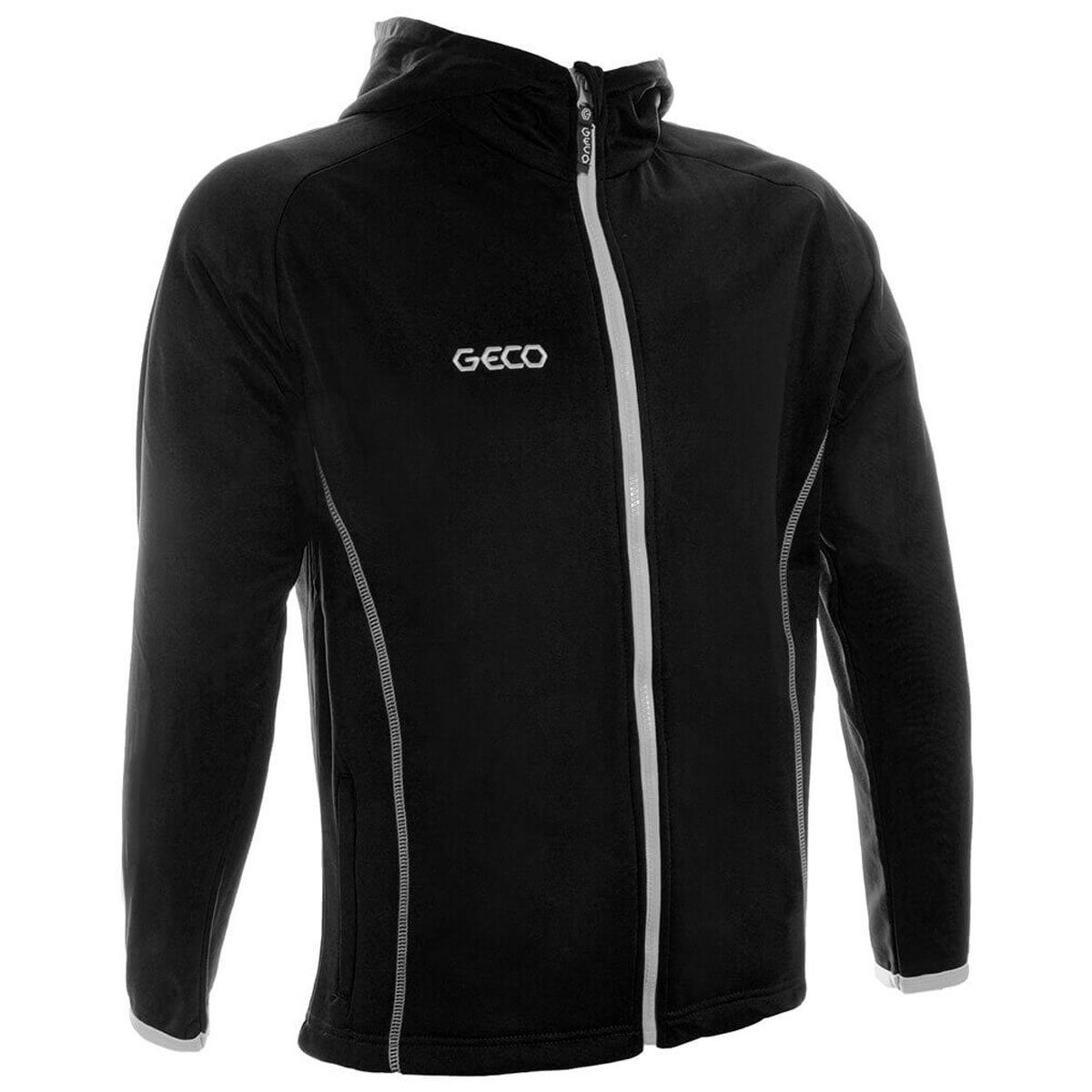 Geco Sportswear Trainingsjacke Trainingsjacke Hurrican schwarz Geco Fußball mit Kapuze Präsentationsjacke