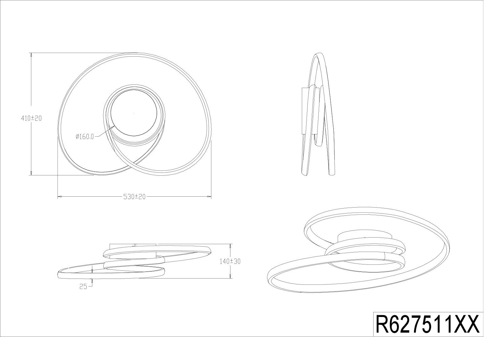 mehrere 3000K, Wandschalter Deckenleuchte Neutralweiß, SANSA, Helligkeitsstufen, LED über Leuchten fest Reality integriert, TRIO 2050 LED Lm dimmbar, Leuchten