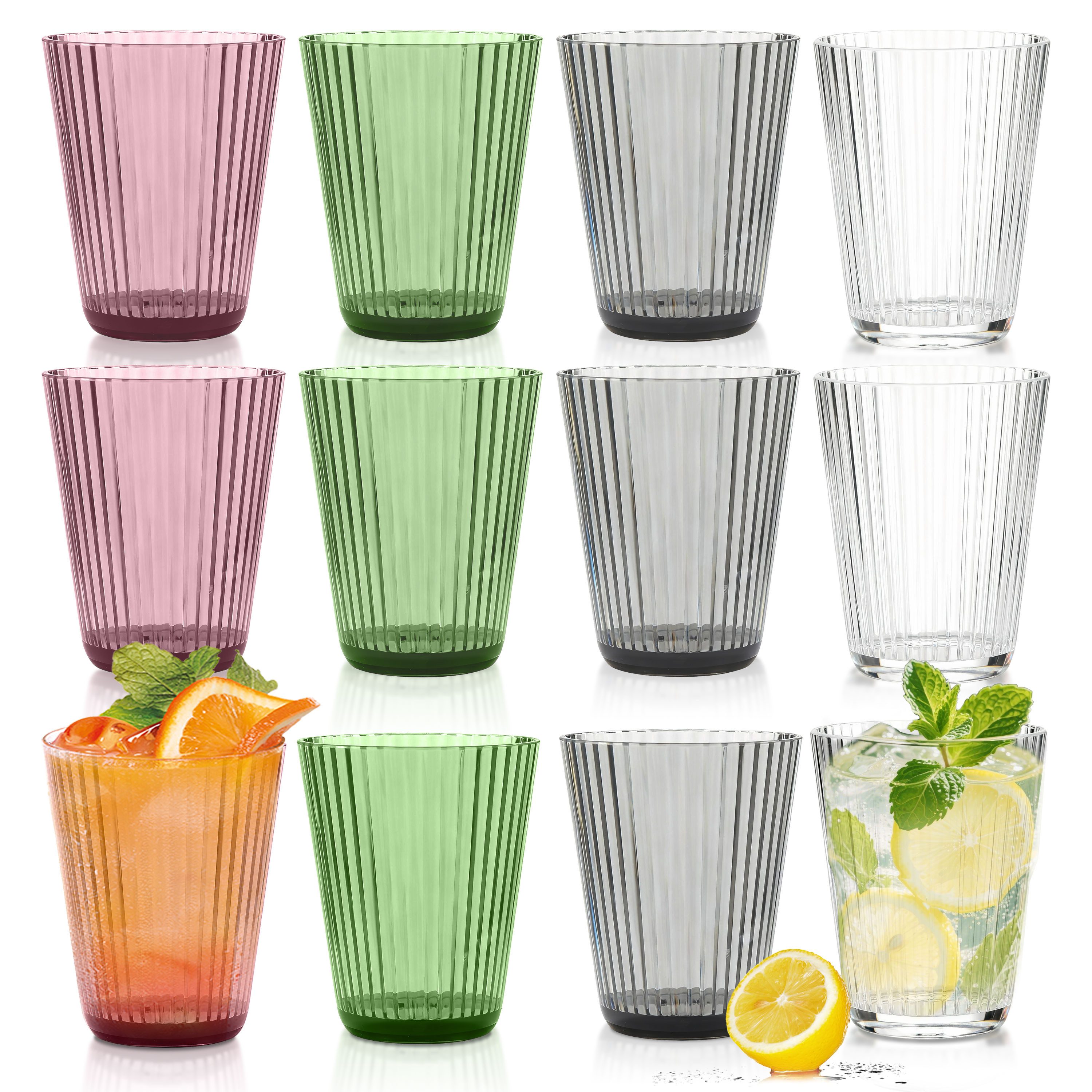 Ribelli Gläser-Set 12er Set Trinkgläser aus Kunststoff, 300/500ml Plastik Wassergläser, für Party, Camping, Familie