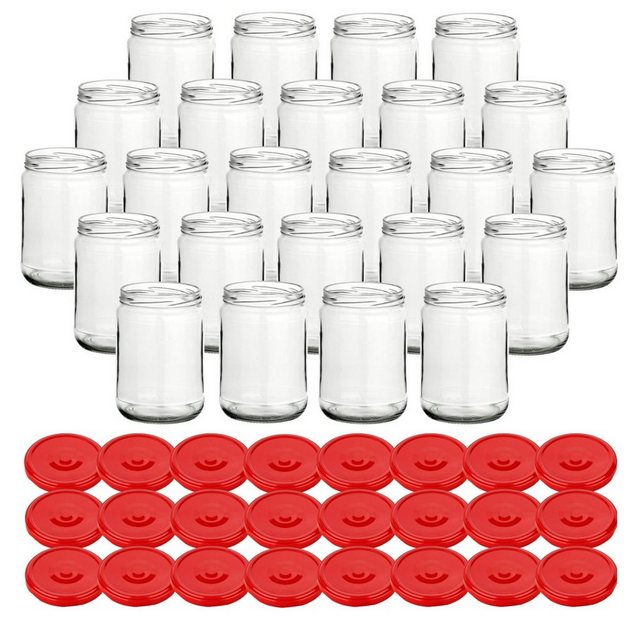 gouveo Einmachglas “Vorratsgläser 580 ml Klassik mit Schraub-Deckel – Große Einmachgläser”, (24-tlg), rot