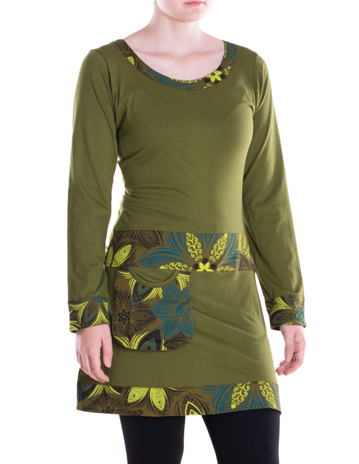 Vishes Midikleid Damen A-Linie Baumwolle Blumen-Muster mittlere Taille mit Taschen Alternative Bekleidung, Ethno, Hippie, Retro Style