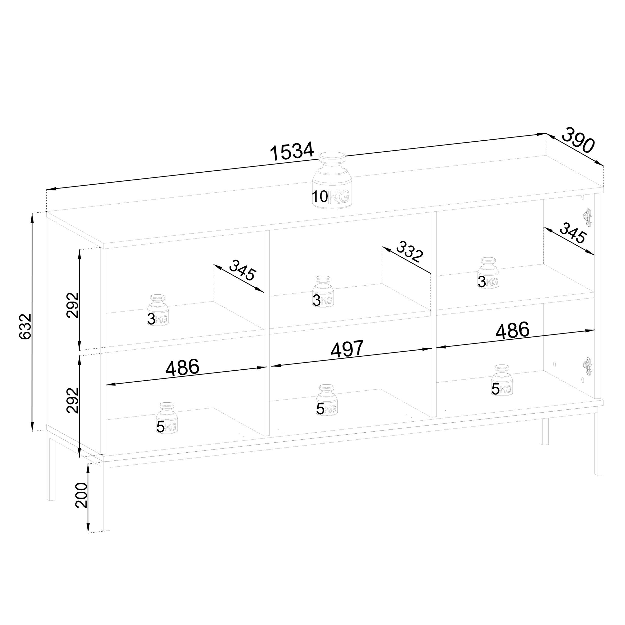 Masseno Kommode SENTIERO 154 cm Sideboard mit 3 Türen Kaschmir – Bild 4 von 5