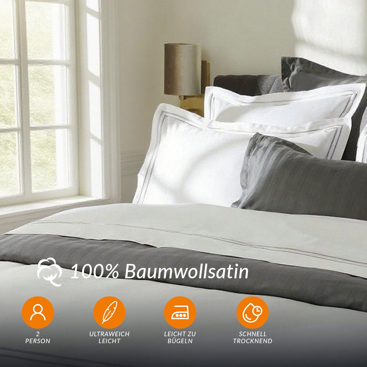 Pure cottom Bettwäsche Baumwoll-Satin Bettwäsche grau/weiß, günstig online kaufen